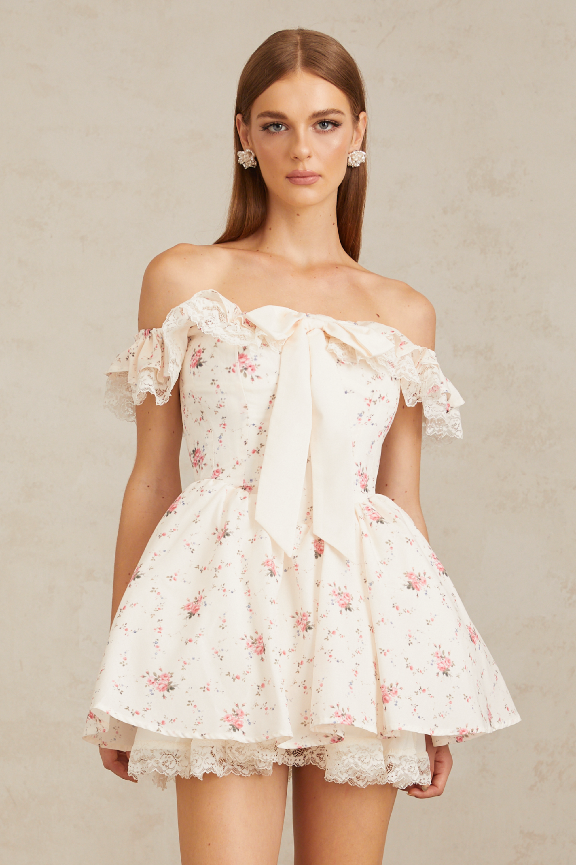 Arsène White Oversize Bow Floral Print Mini Dress (Final Sale-US Only)