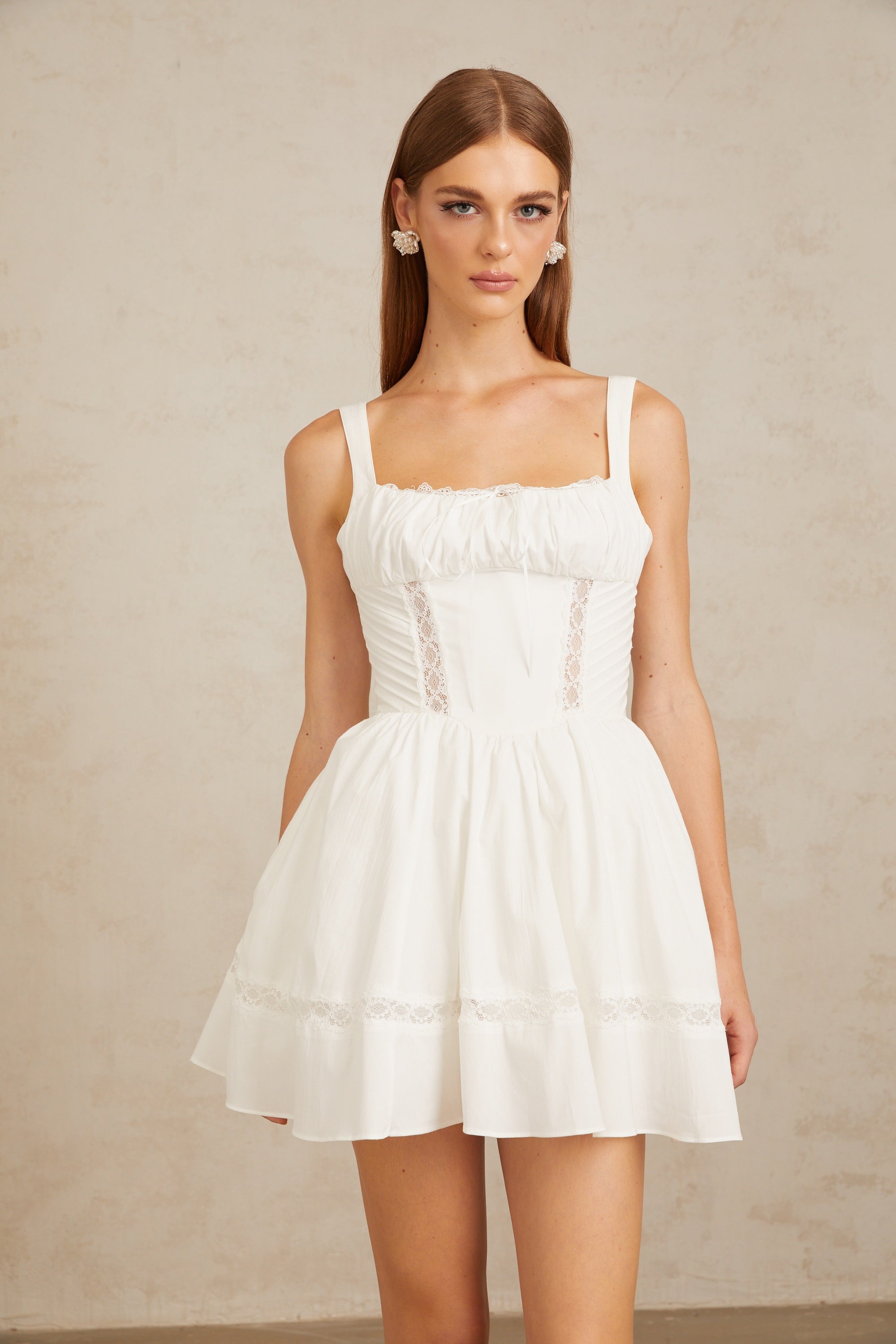 Apolline White Lace Trim Mini Dress (Final Sale)