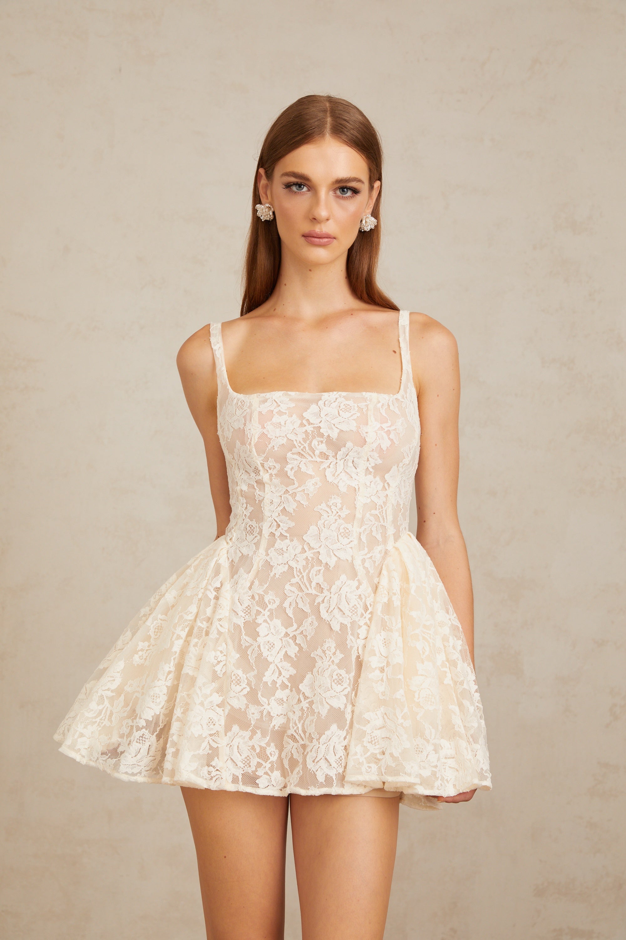 Euphemia Cream White Floral Lace Mini Dress