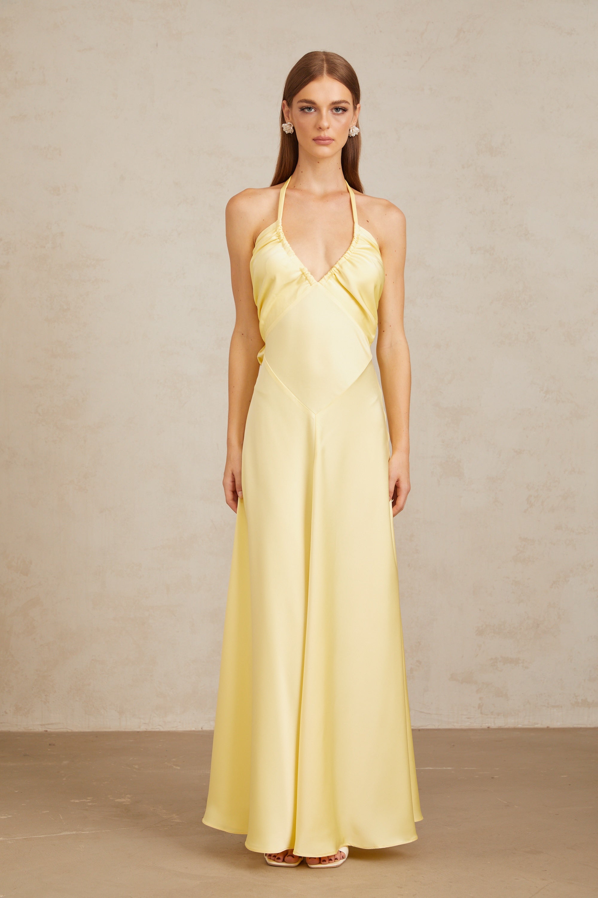 Hannele Yellow Self-Tie Halterneck Maxi Dress