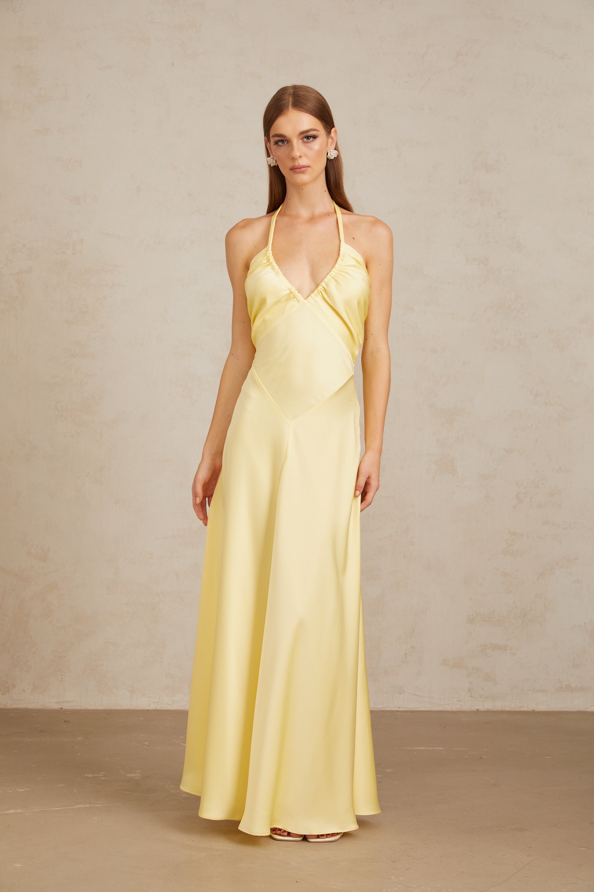Hannele Yellow Self-Tie Halterneck Maxi Dress