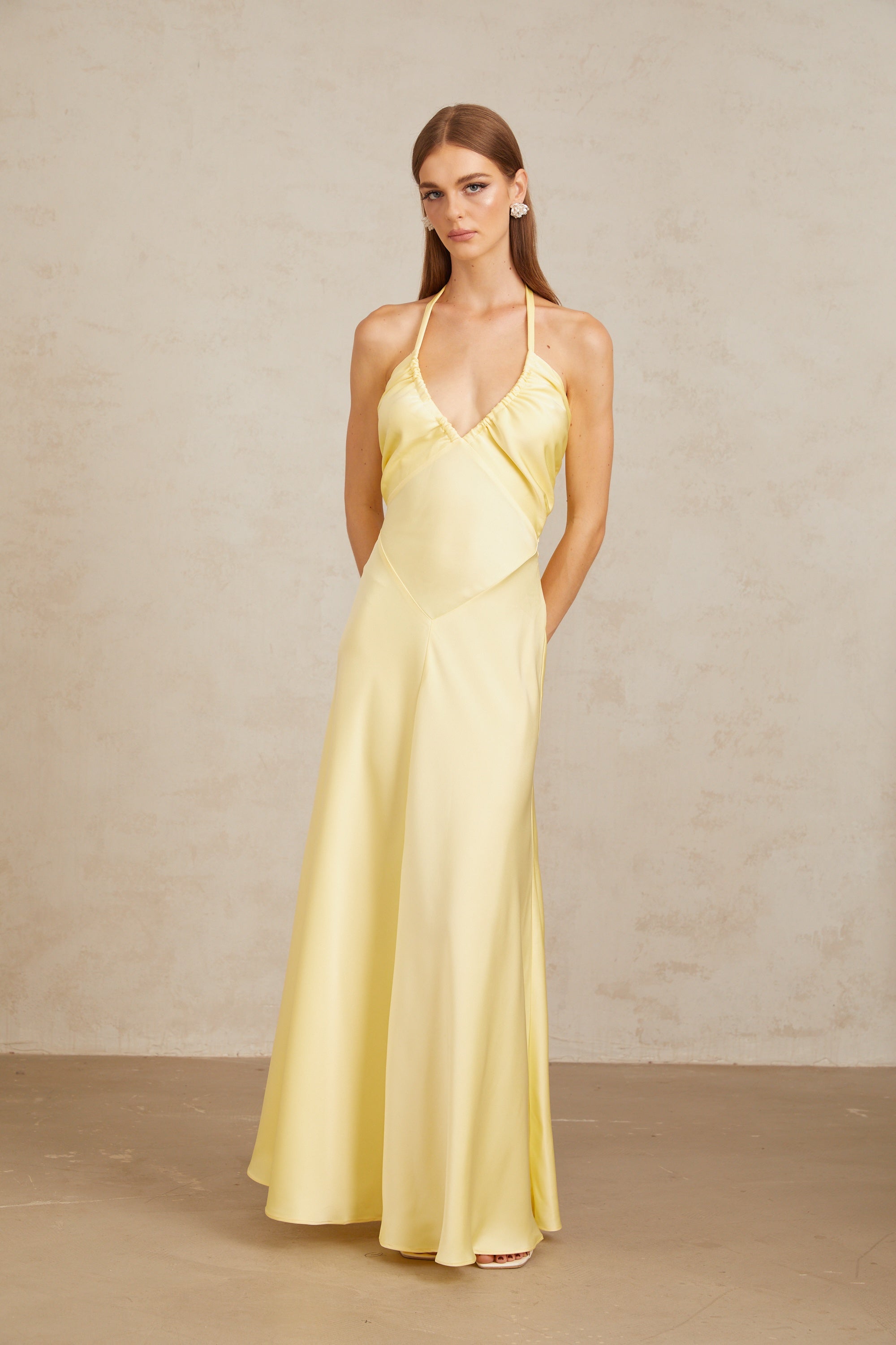 Hannele Yellow Self-Tie Halterneck Maxi Dress