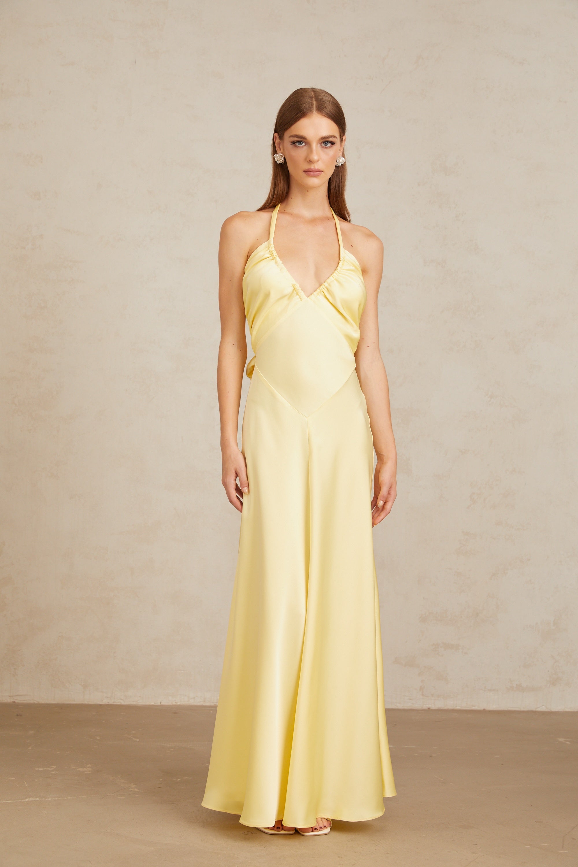 Hannele Yellow Self-Tie Halterneck Maxi Dress