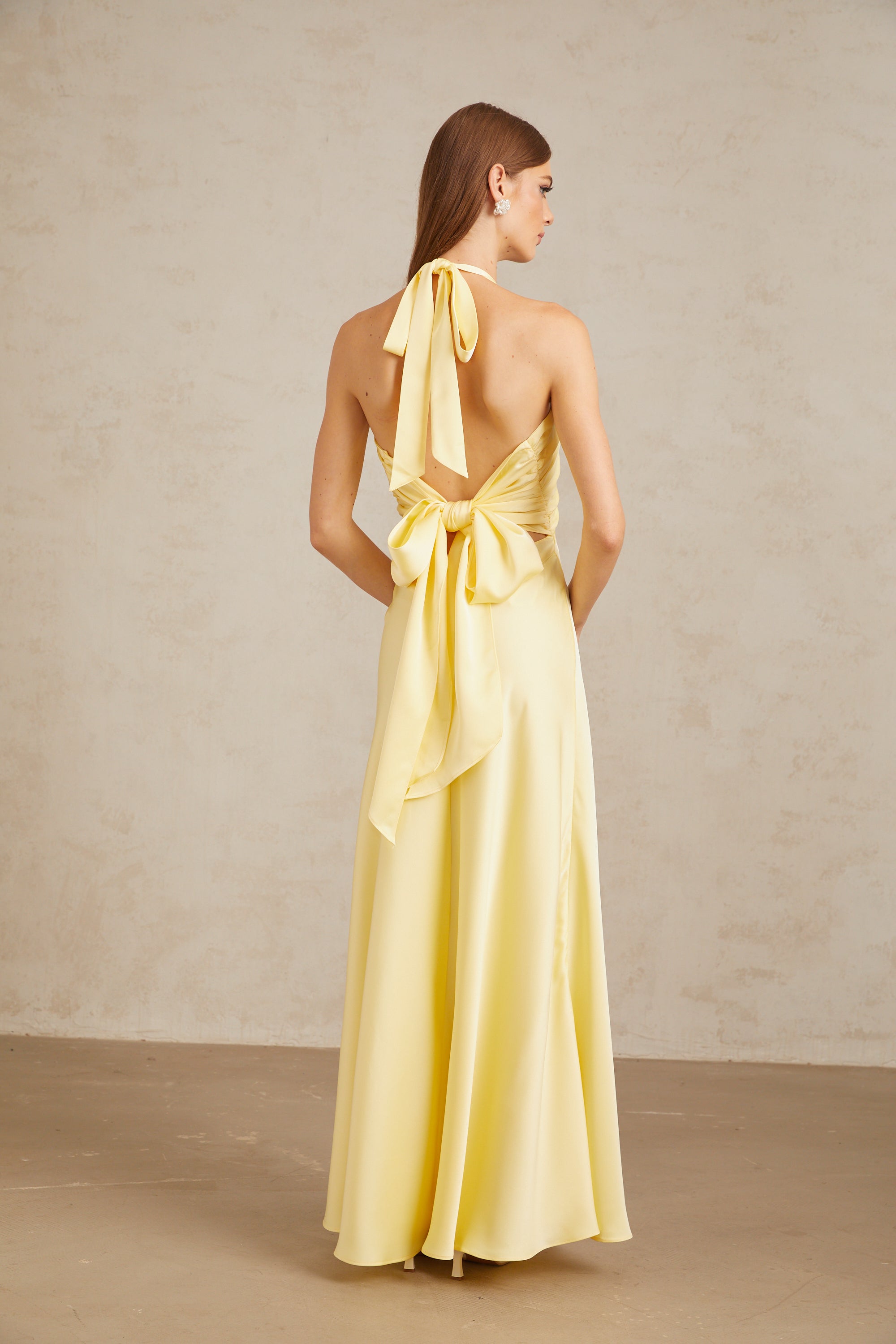 Hannele Yellow Self-Tie Halterneck Maxi Dress