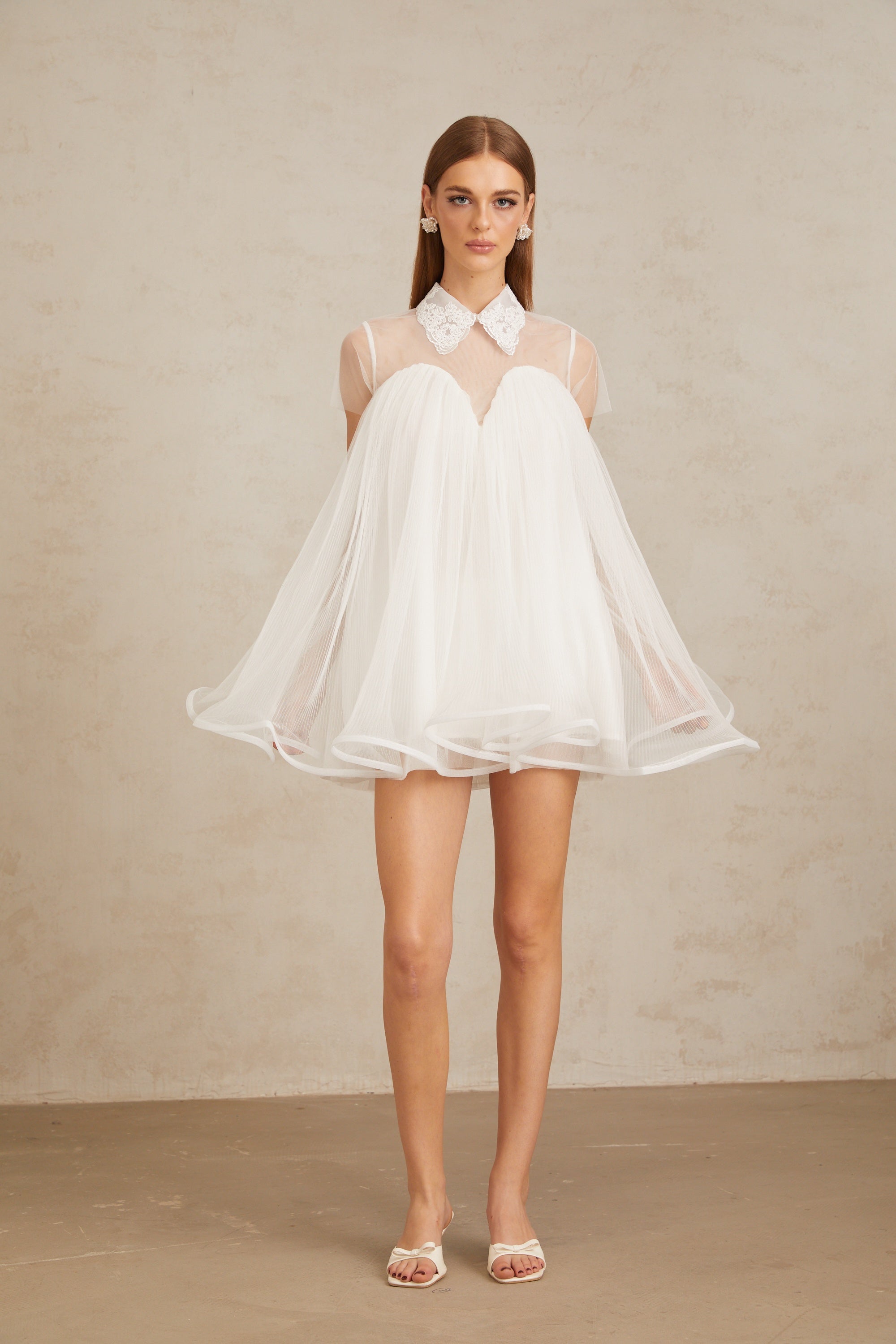 Dagny White Creased Tulle Mini Dress