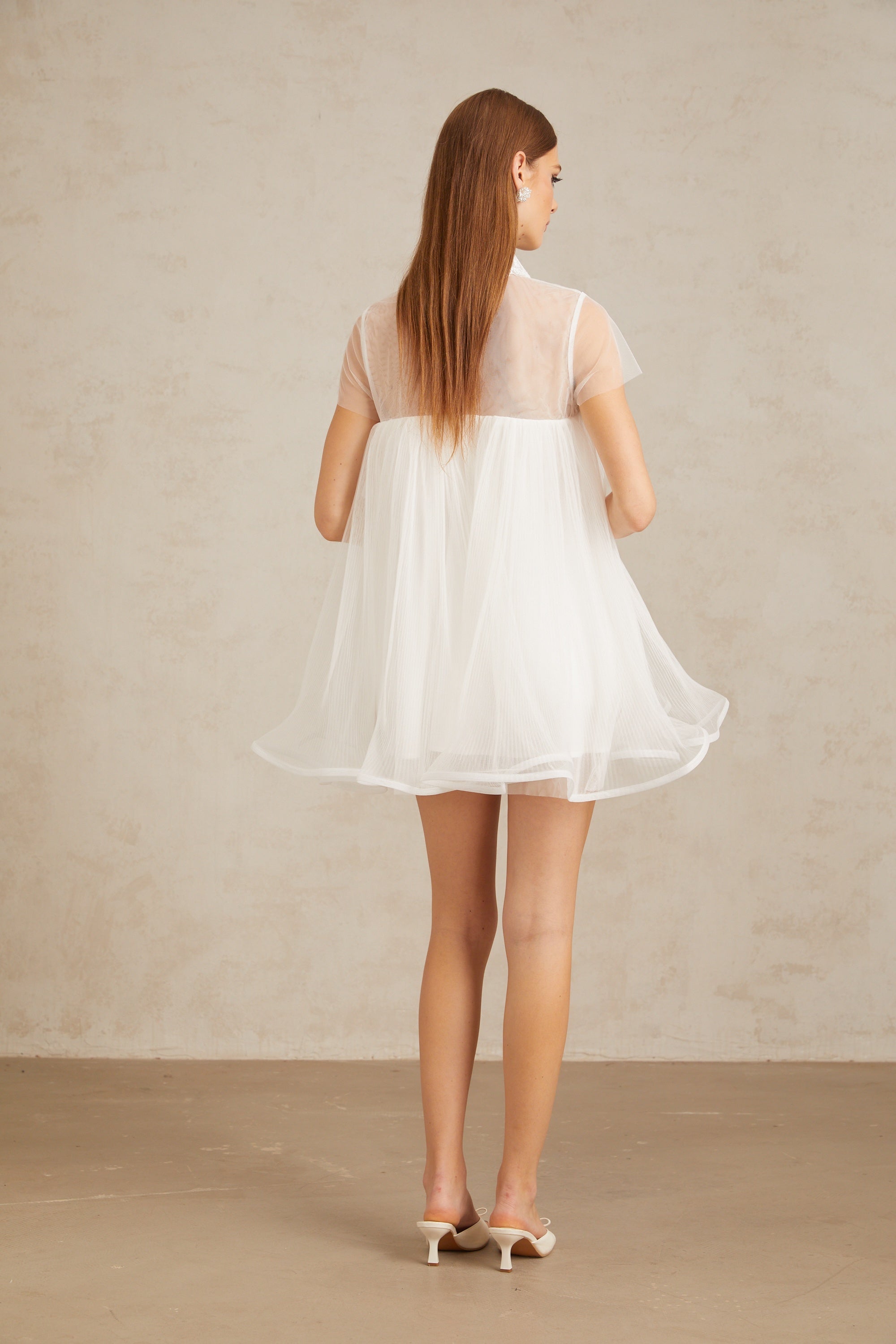 Dagny White Creased Tulle Mini Dress
