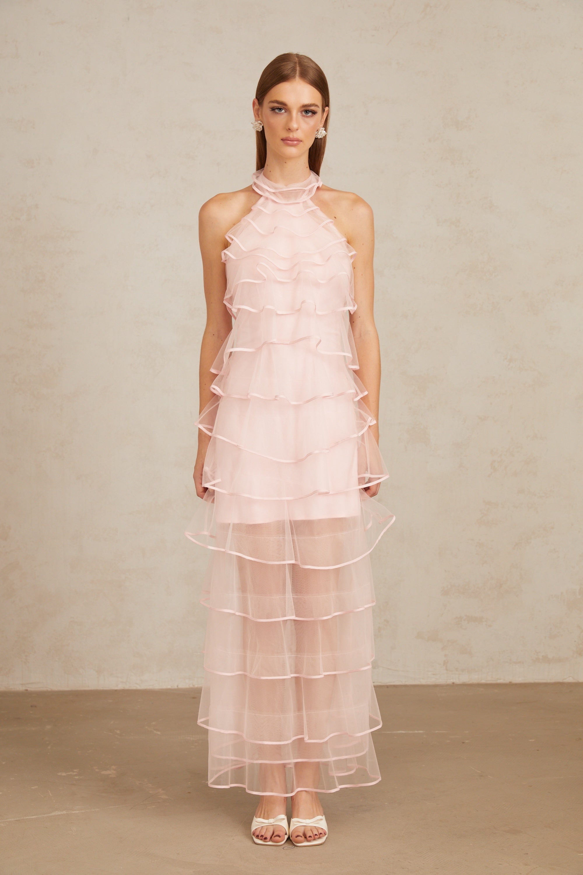 Nonchalante Pink Tiered Halterneck Maxi Dress (Final Sale-US Only)