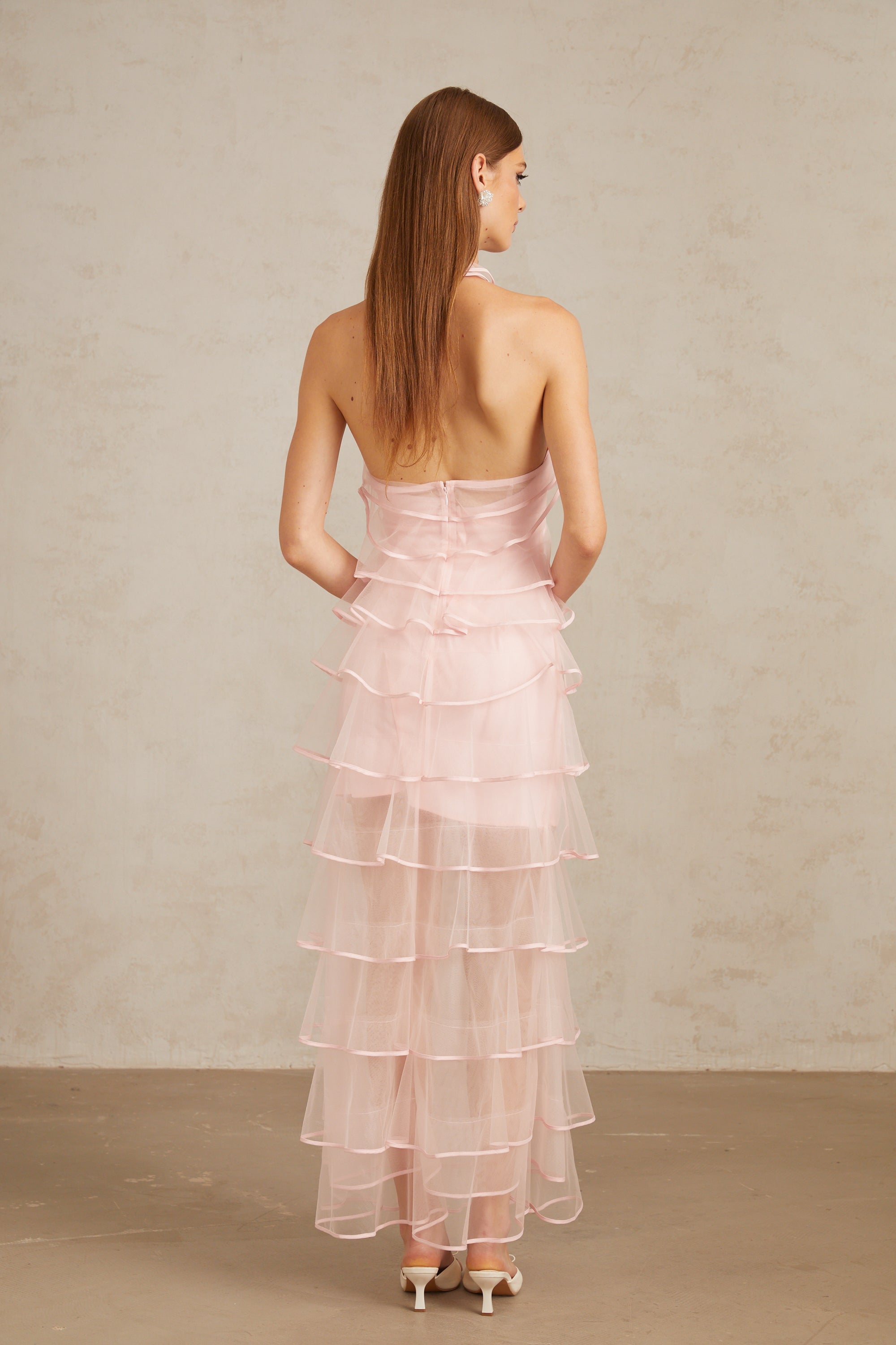 Nonchalante Pink Tiered Halterneck Maxi Dress (Final Sale-US Only)