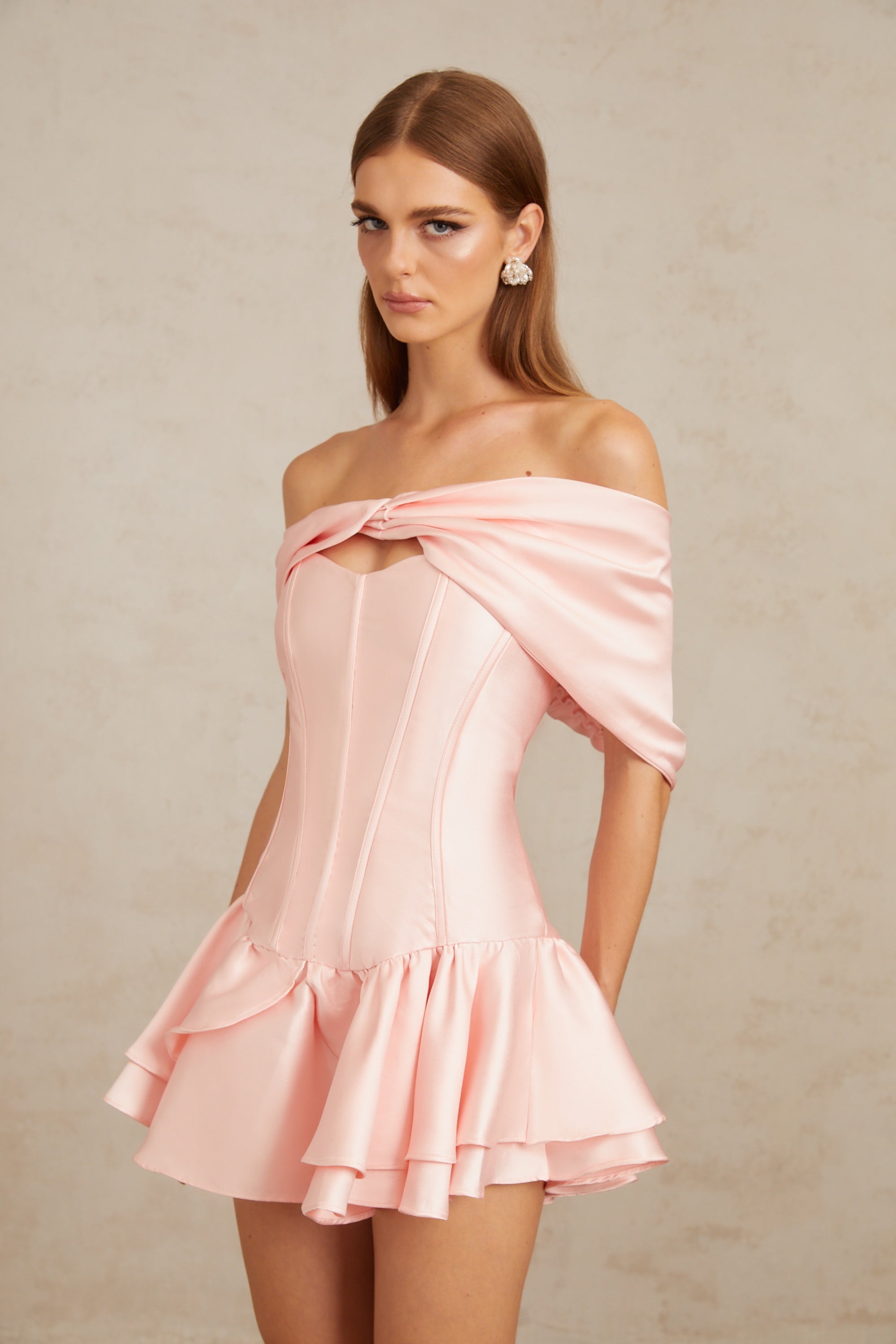 Colette Pink Shawl Satin Mini Dress