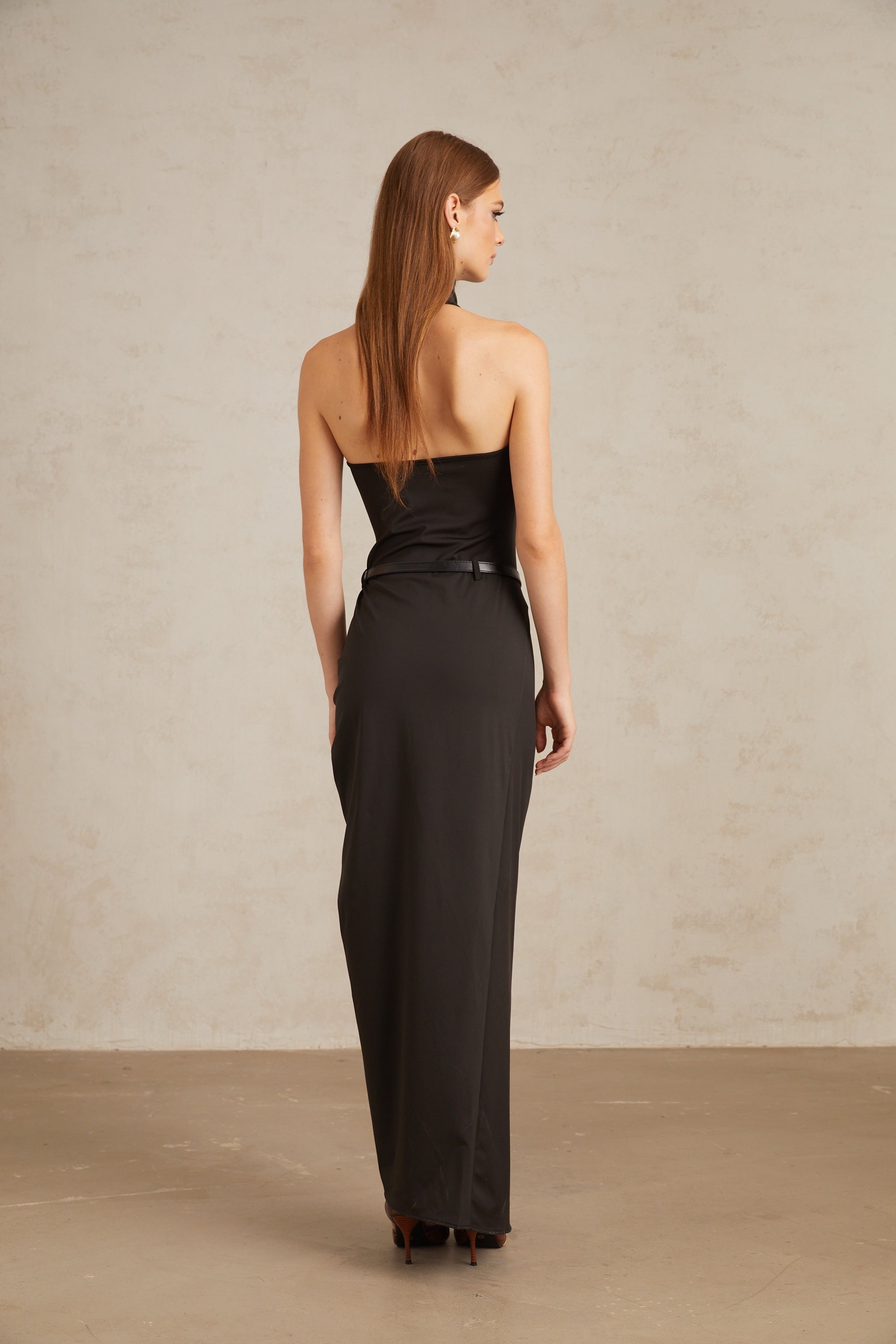 Uranie Black Gathered Halterneck Maxi Dress