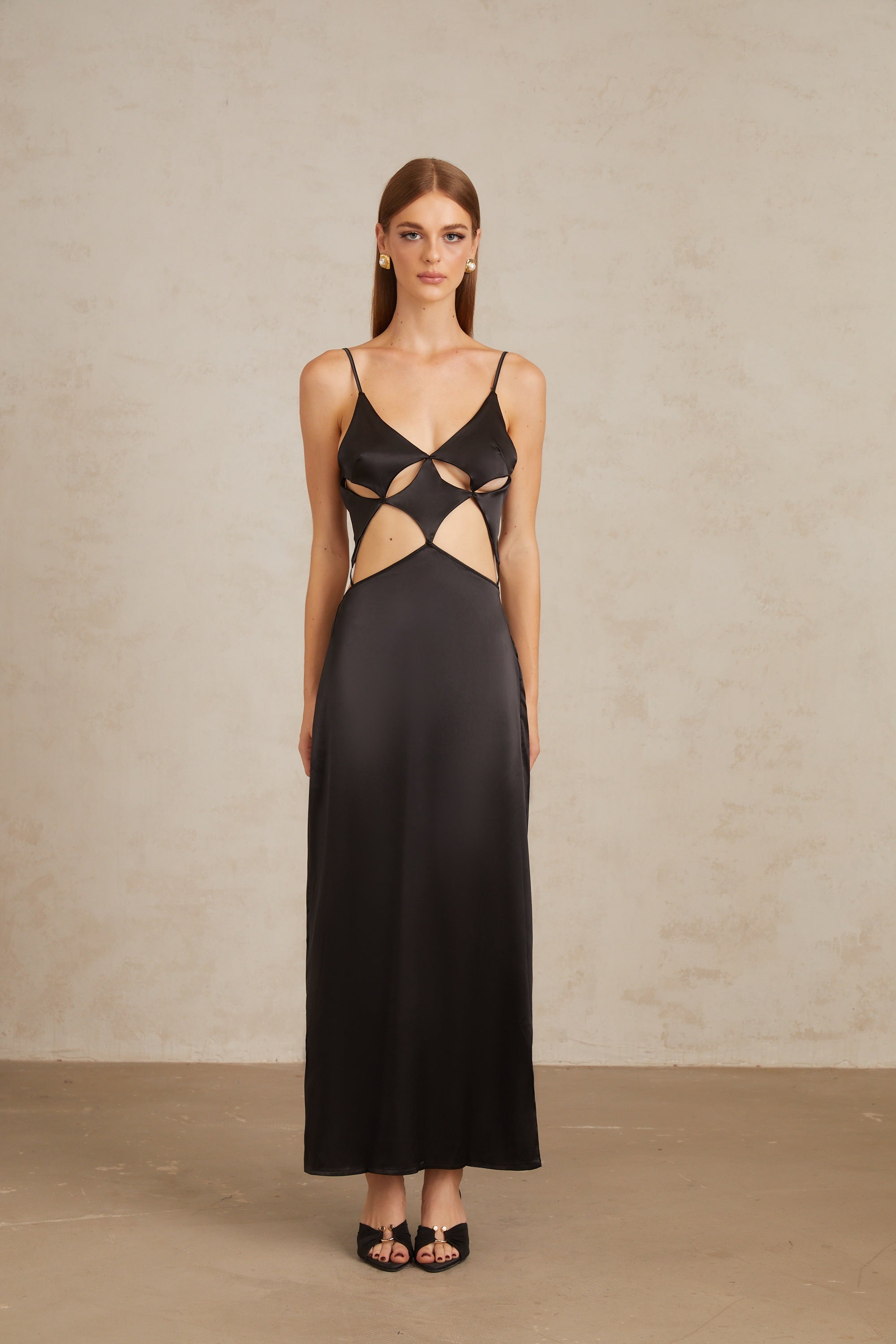 Noire Black Tie-Detail Cutout Maxi Gown