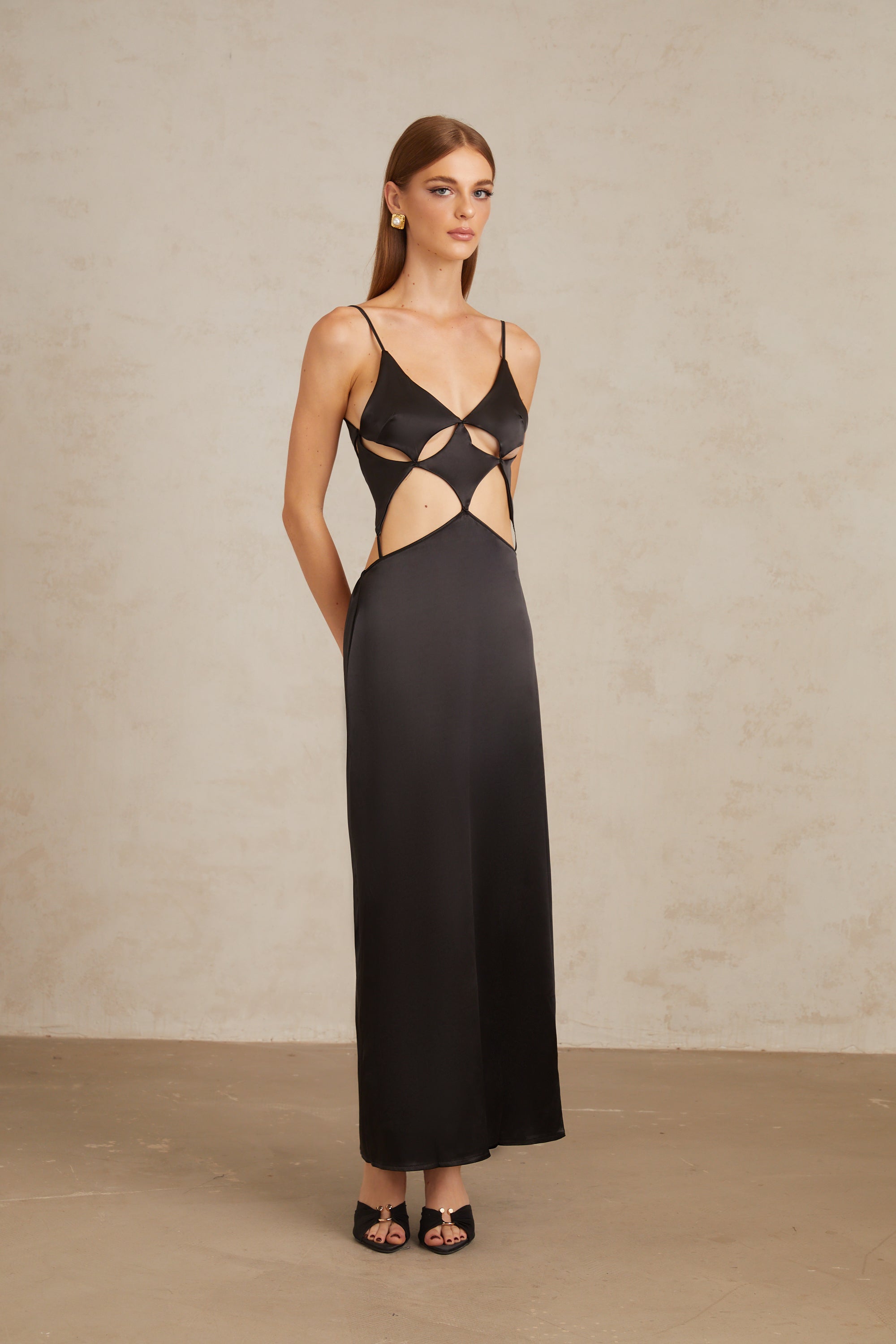 Noire Black Tie-Detail Cutout Maxi Gown