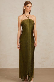 Polliana Olive Green Fringed Corset Maxi Gown