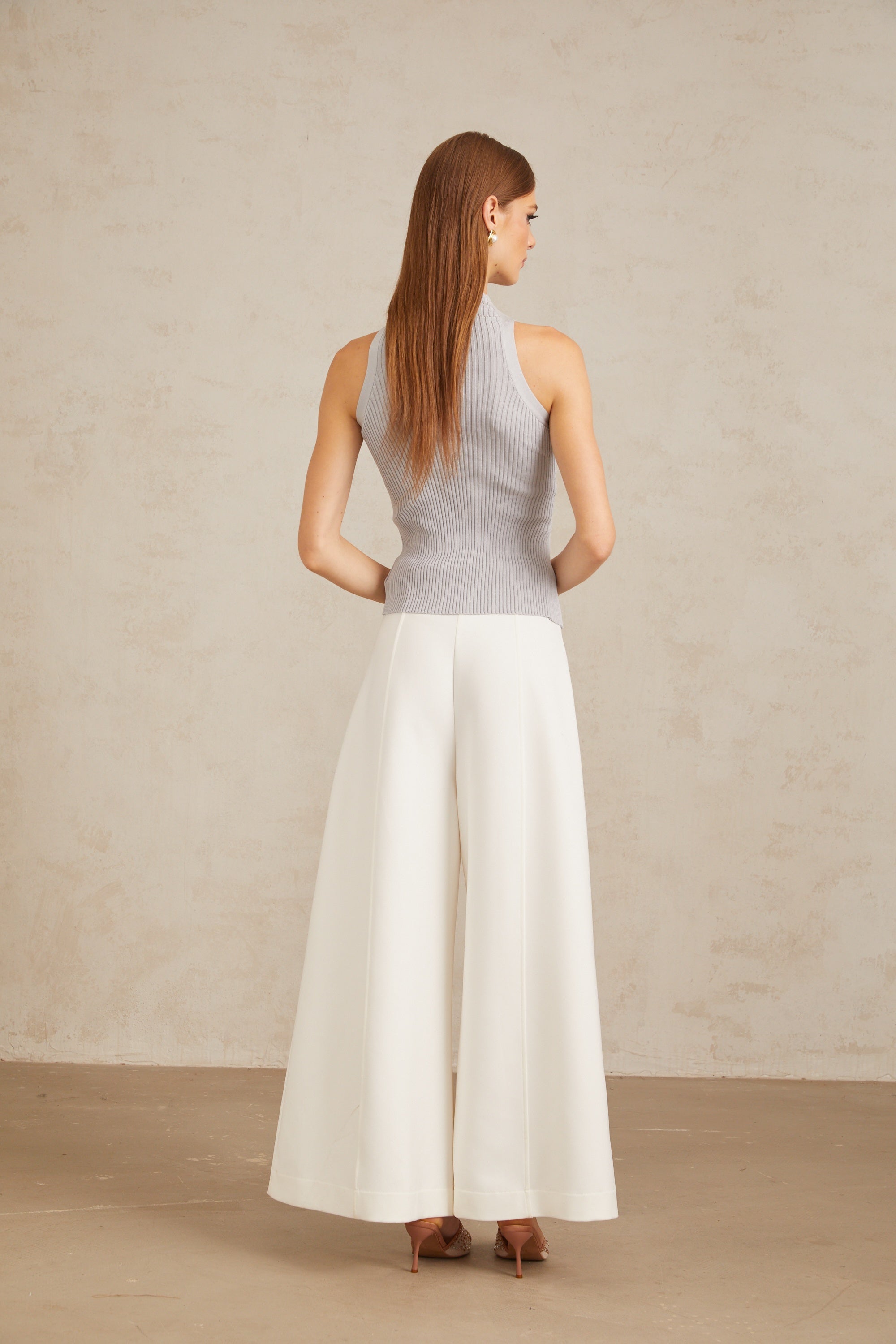 Jolivet Haze Blue Cutout Ribbed Knit Top