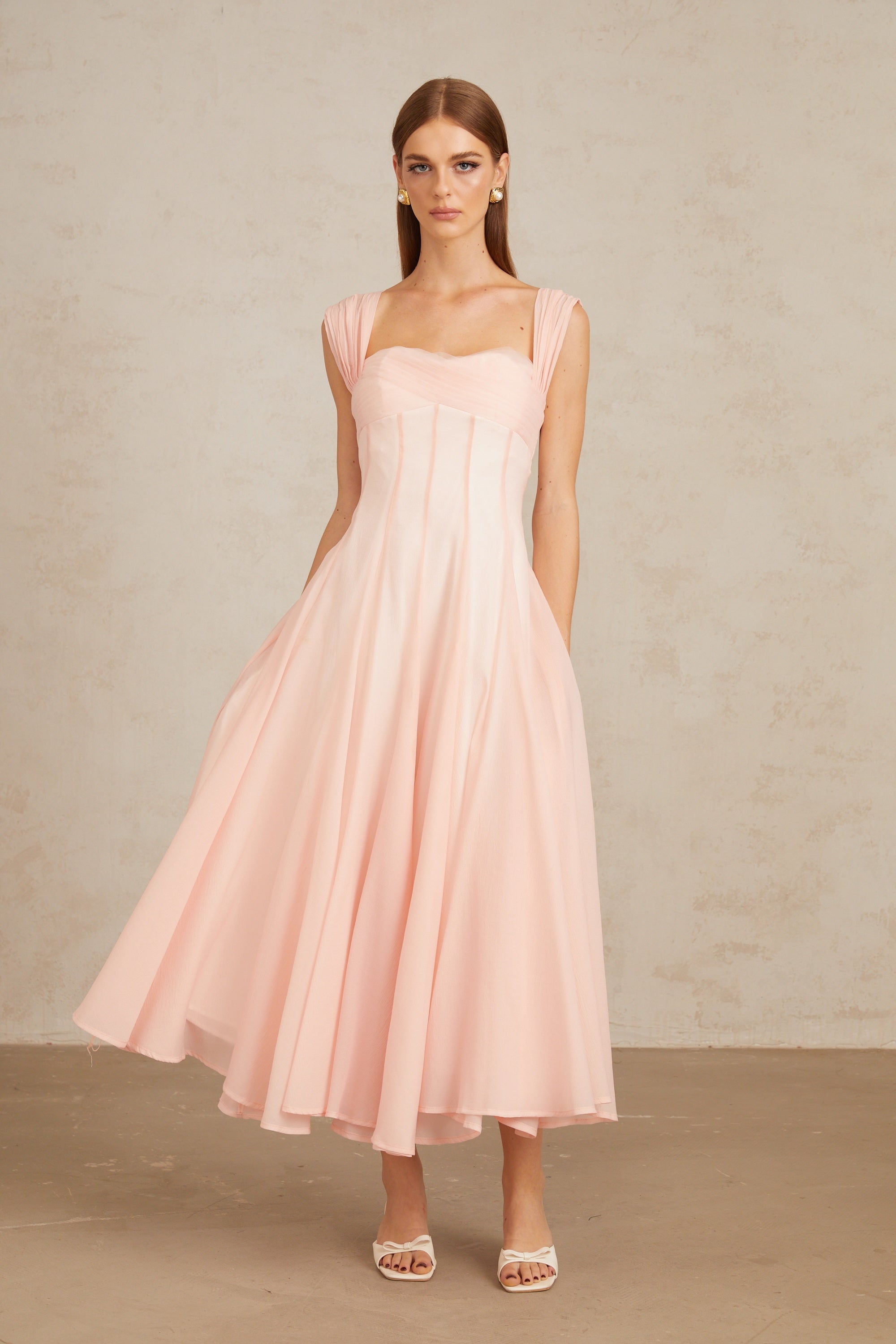 Érasme Pink Flounced Midi Dress