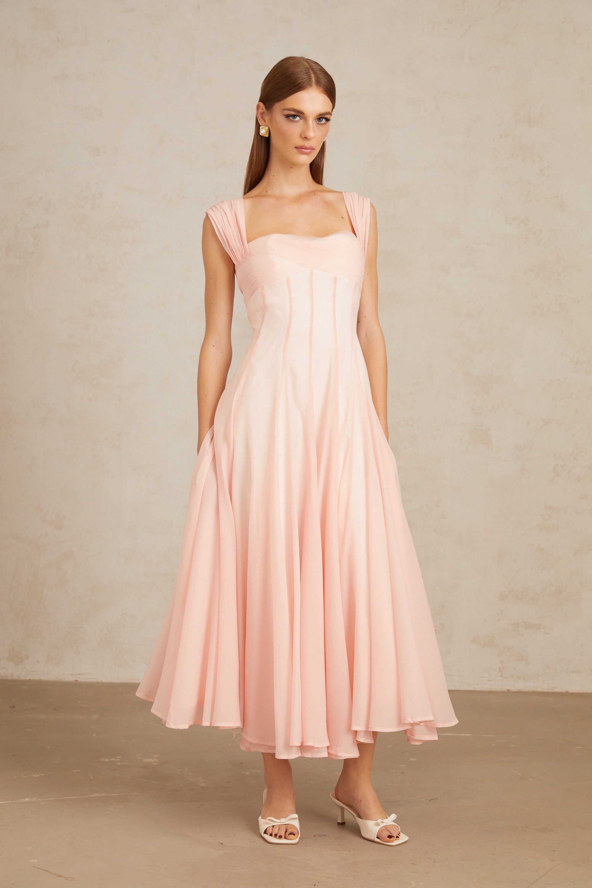 Érasme Pink Flounced Midi Dress