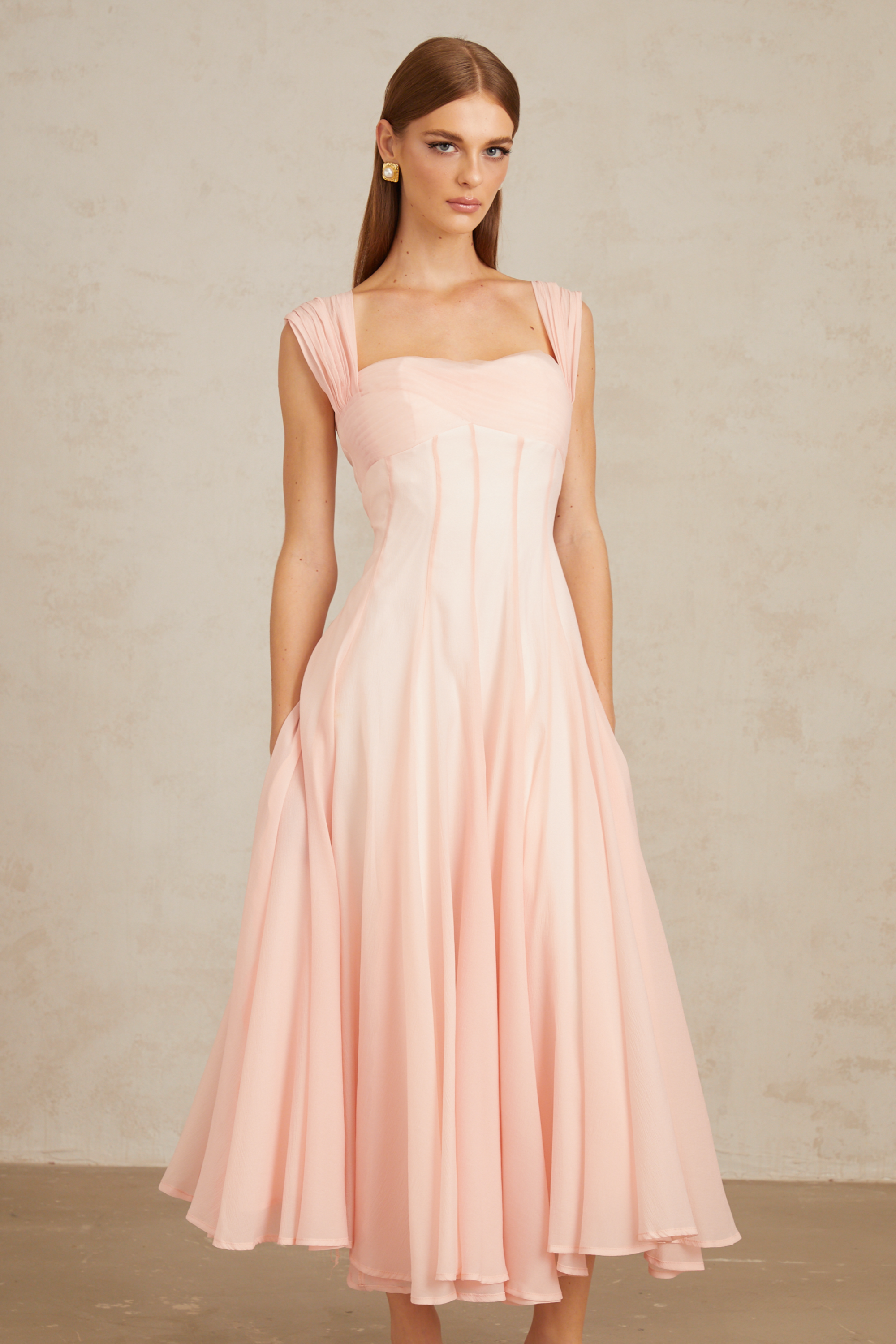 Érasme Pink Flounced Midi Dress (Final Sale-US Only)