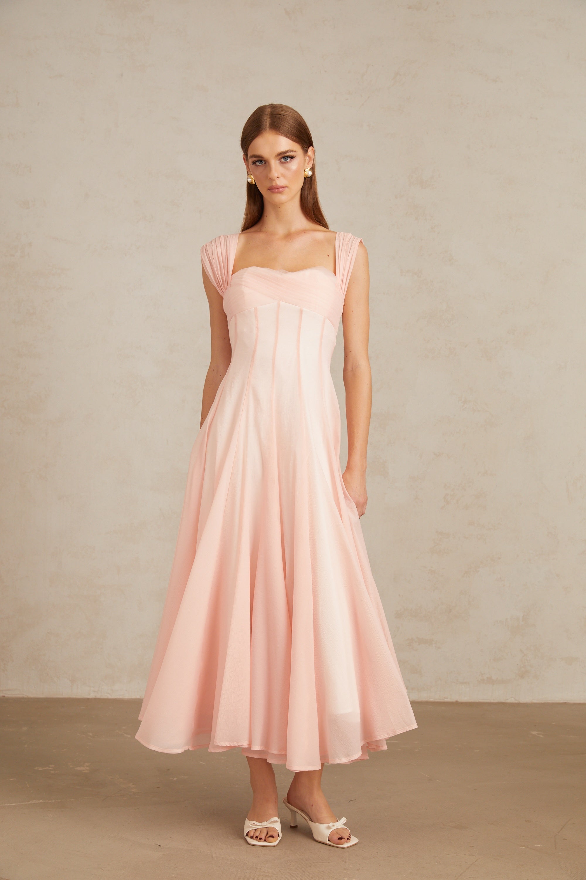 Érasme Pink Flounced Midi Dress