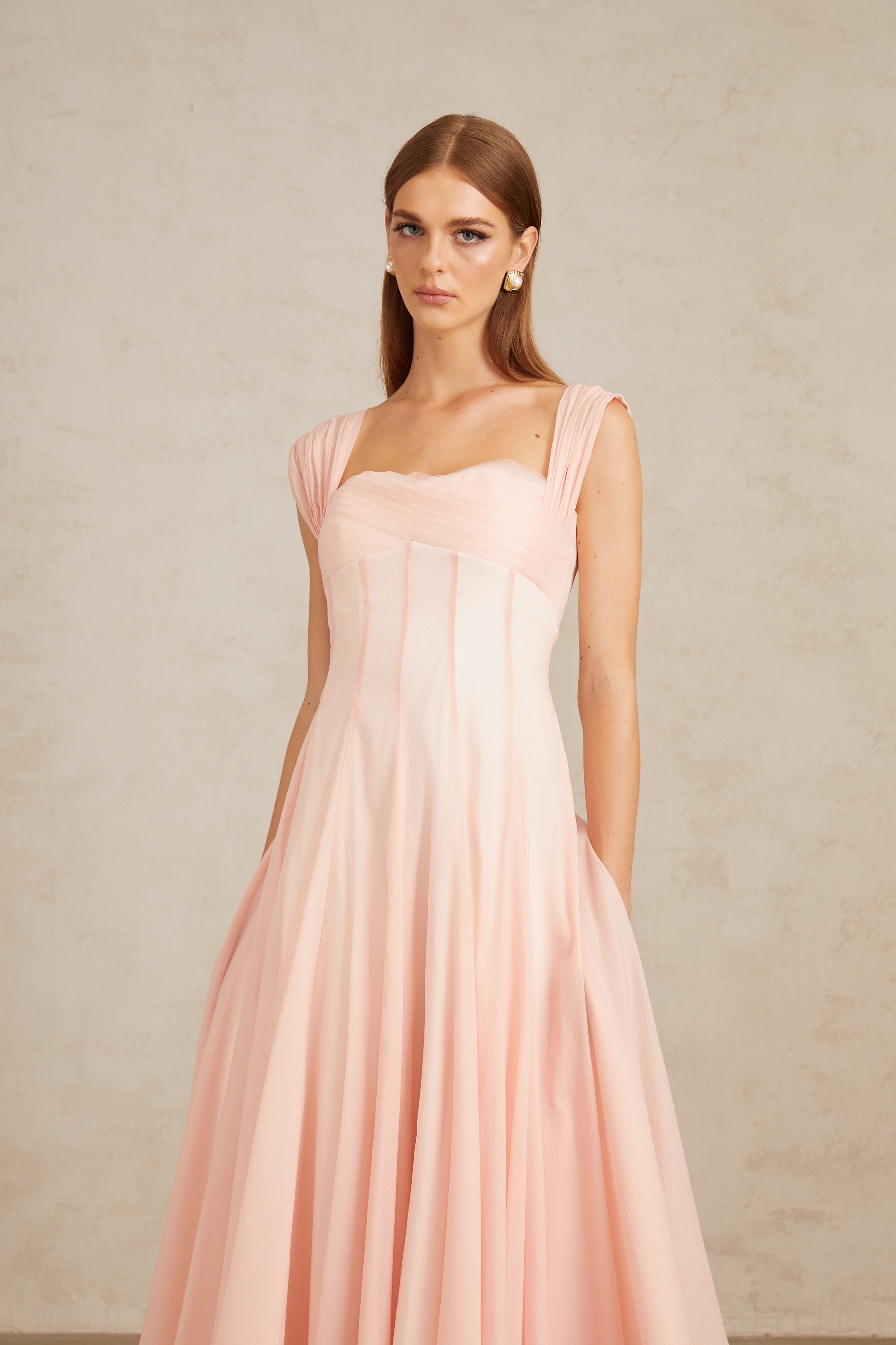 Érasme Pink Flounced Midi Dress
