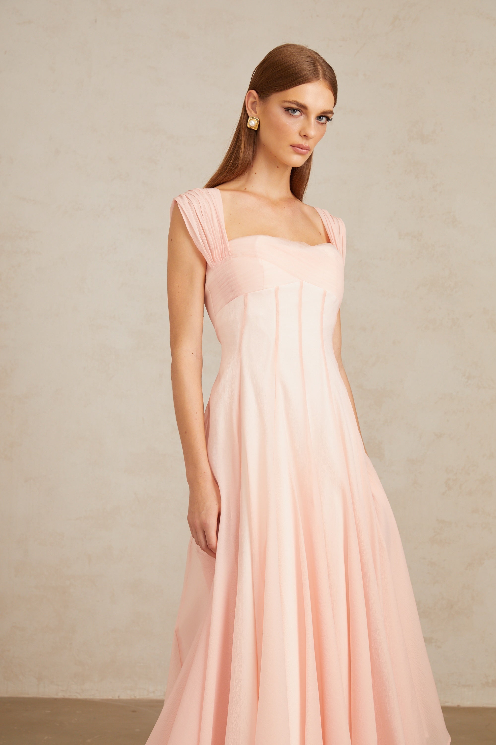 Érasme Pink Flounced Midi Dress