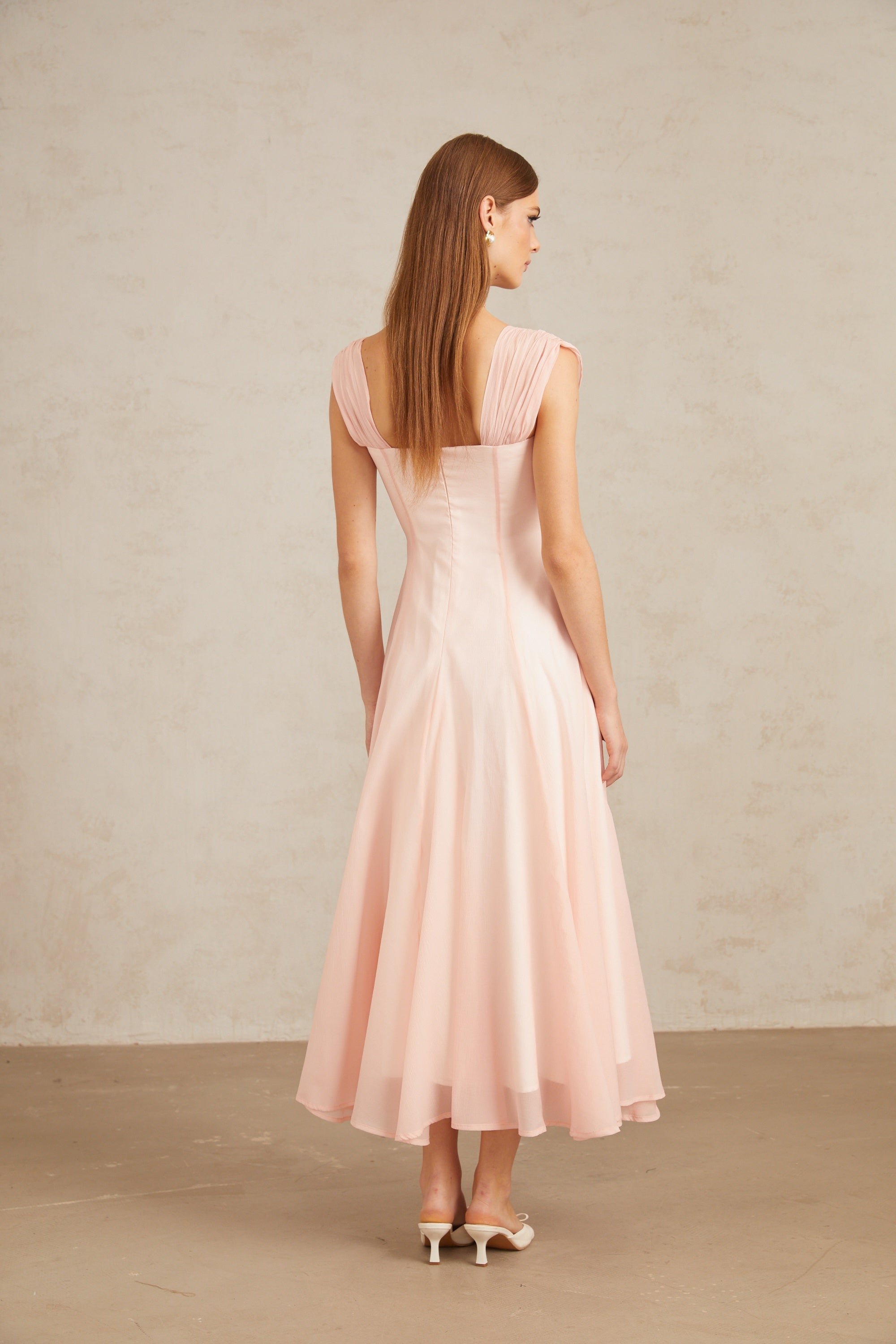 Érasme Pink Flounced Midi Dress