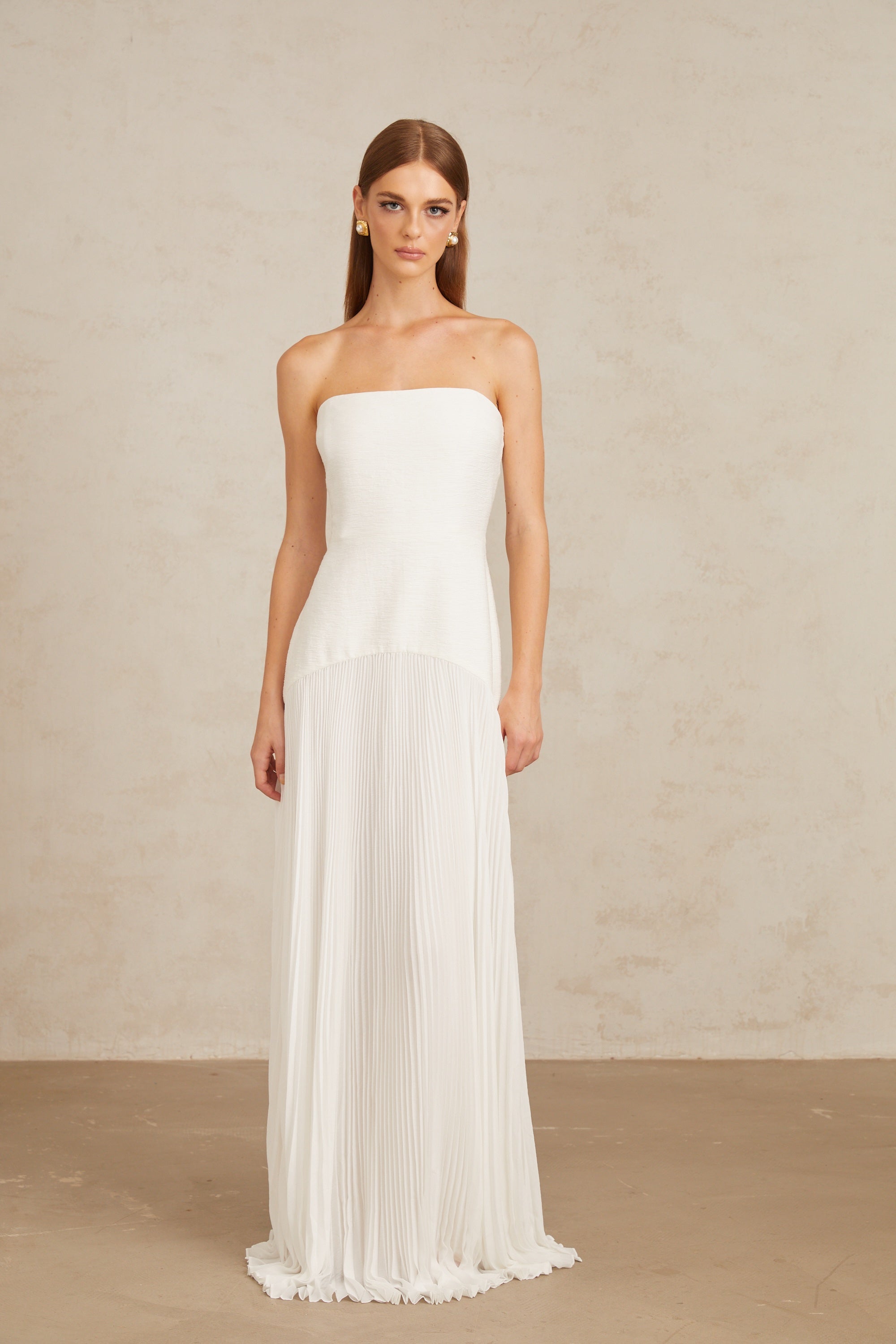 Helena White Off-Shoulder Tulle Panel Maxi Gown
