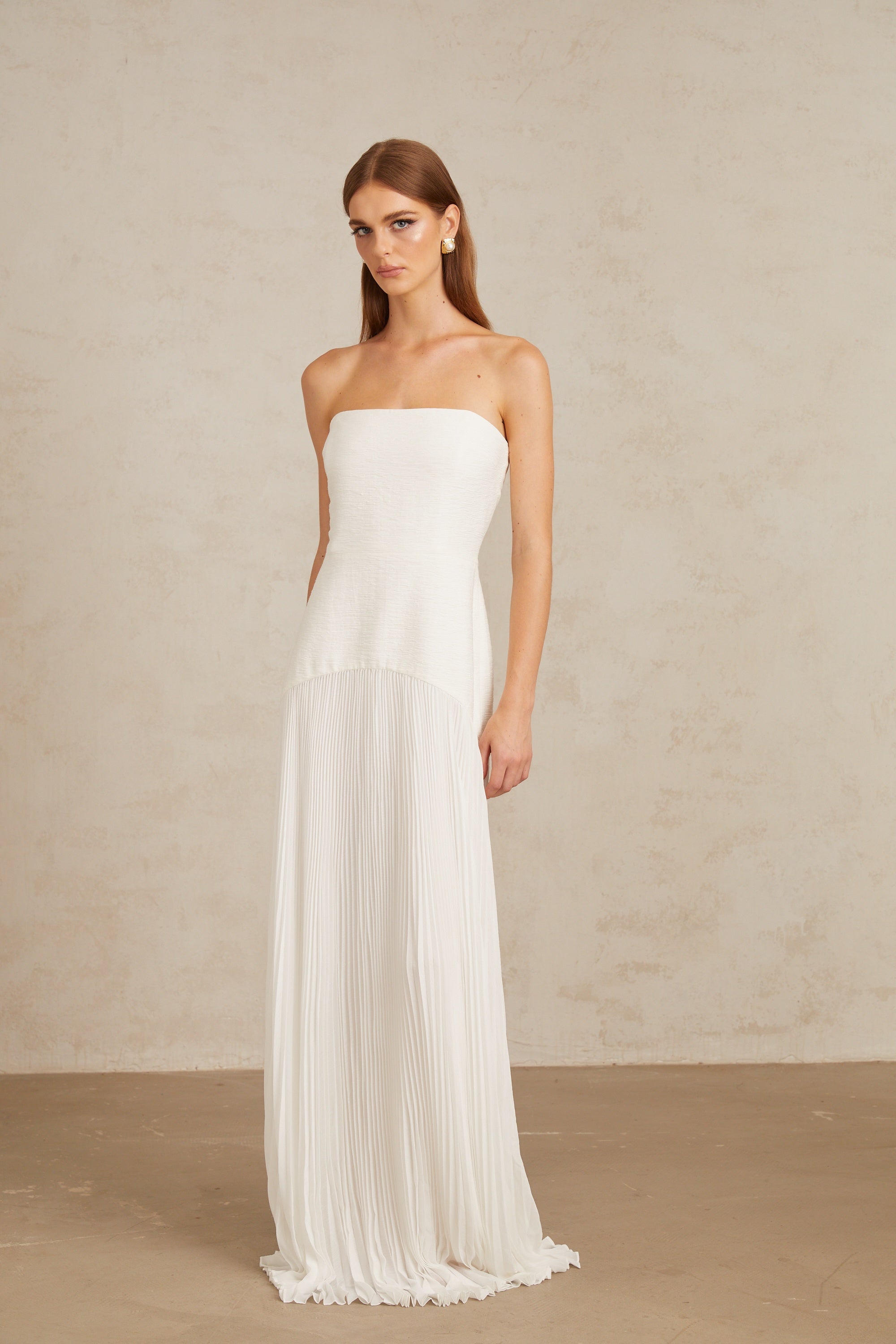 Helena White Off-Shoulder Tulle Panel Maxi Gown