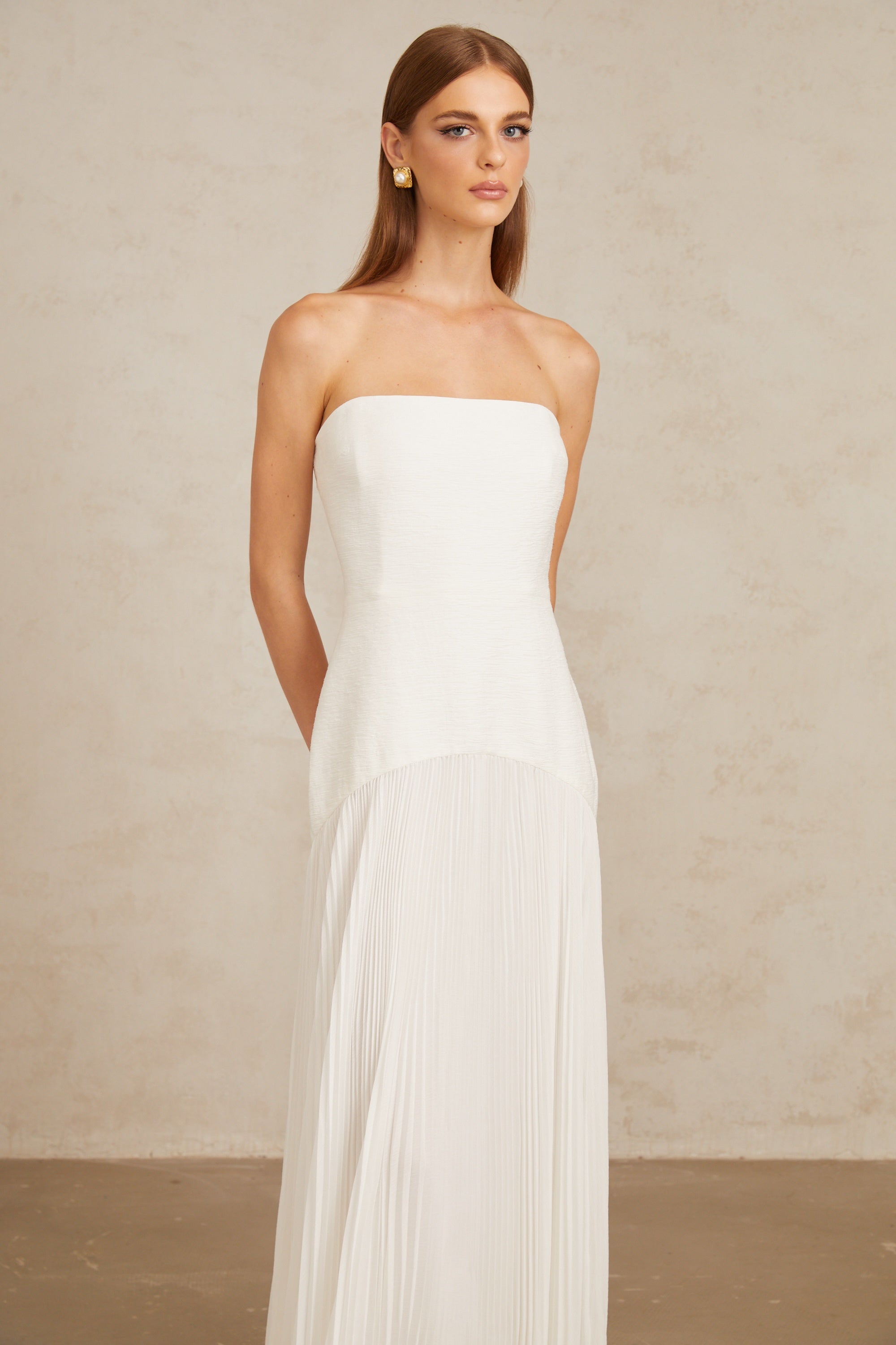 Helena White Off-Shoulder Tulle Panel Maxi Gown