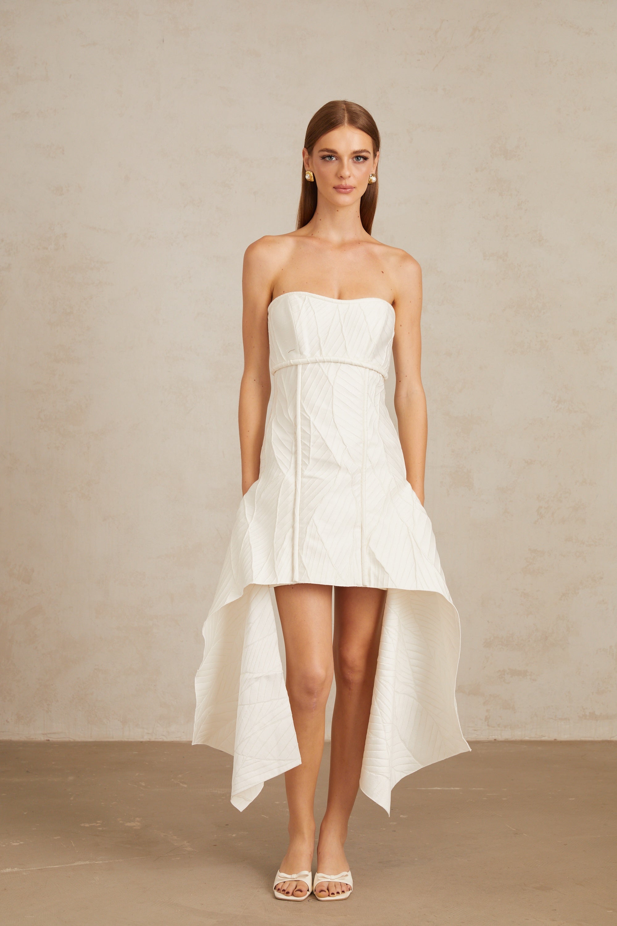 Maria White Off-Shoulder Textured Mini Dress