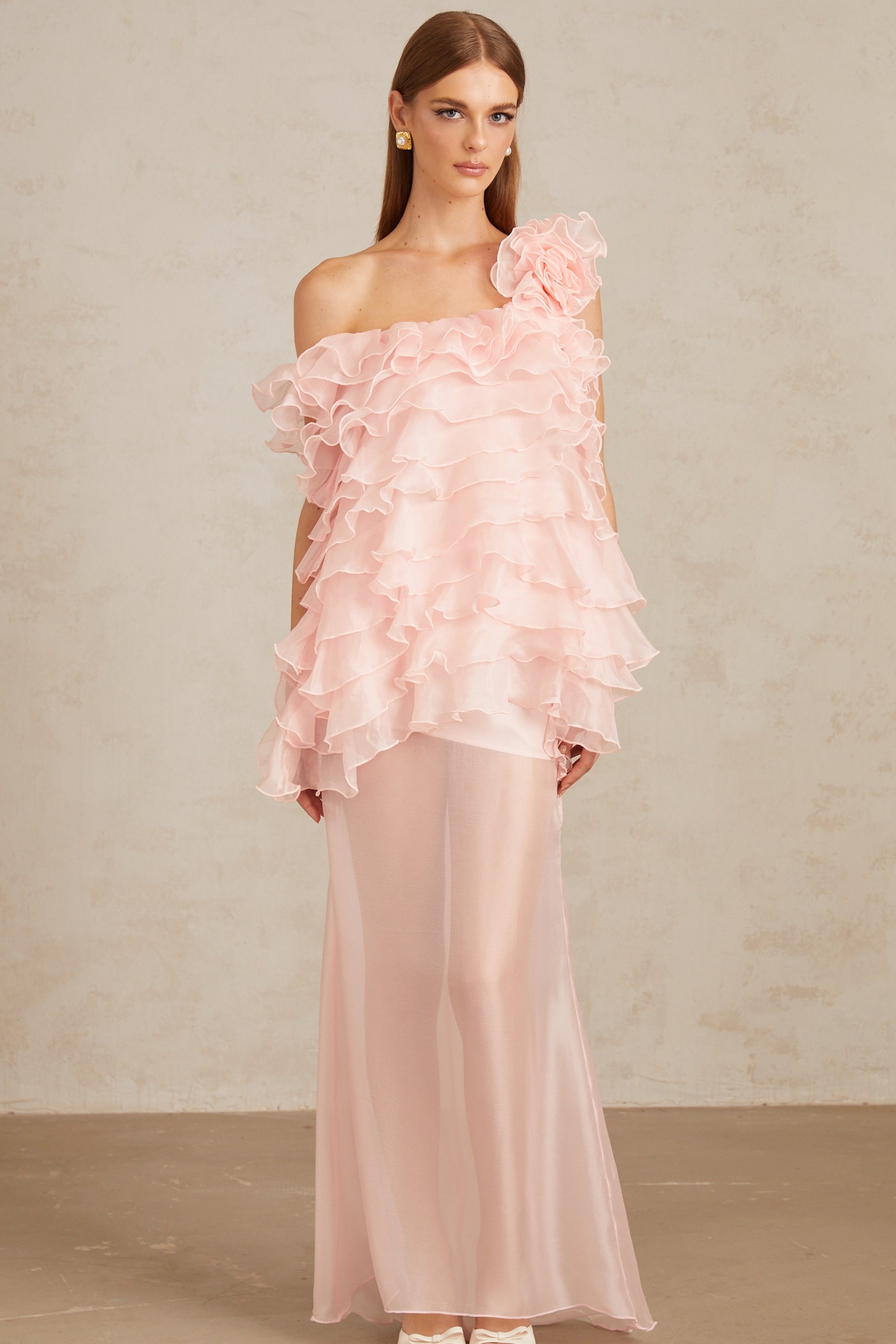 Rosalie Pink Layered Ruffled Floral Maxi Dress