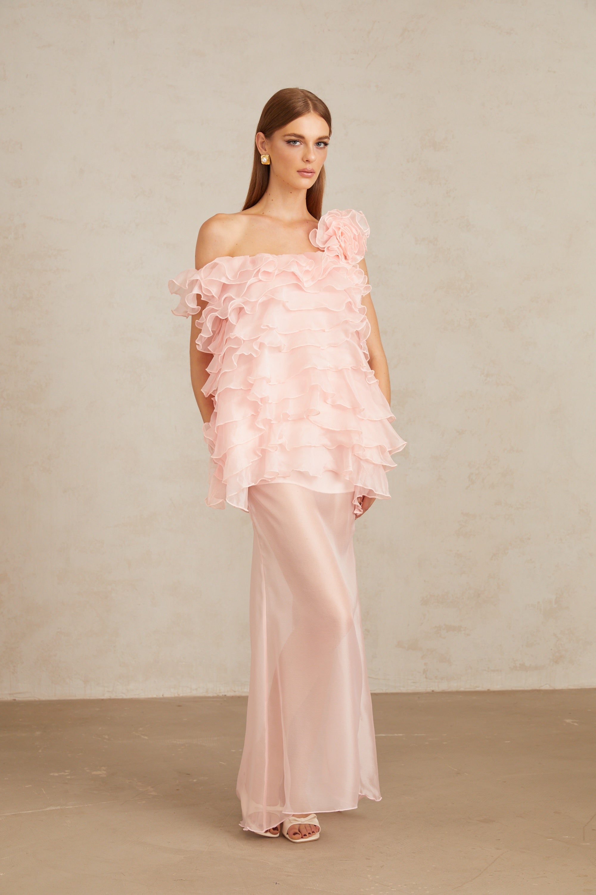 Rosalie Pink Layered Ruffled Floral Maxi Dress