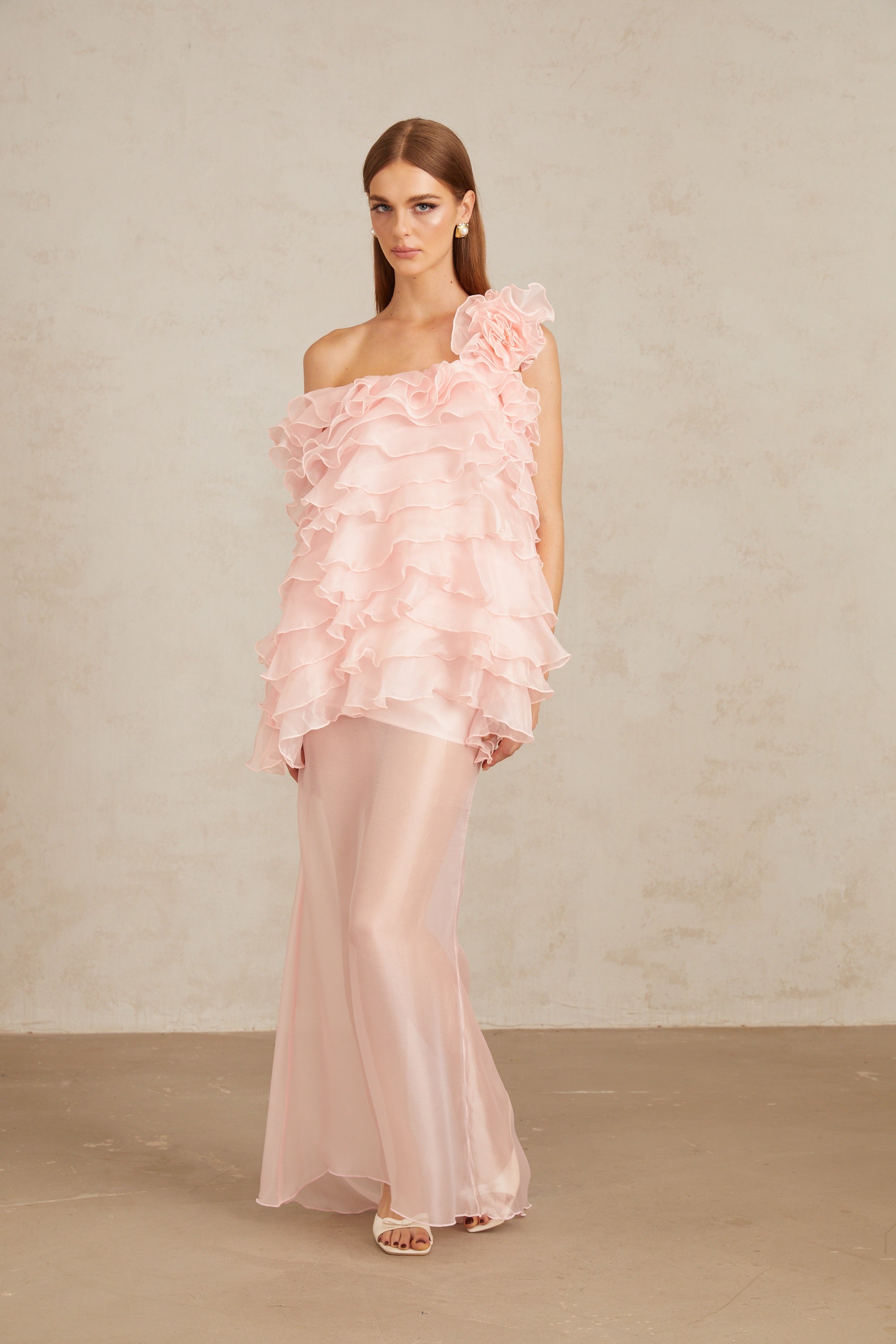 Rosalie Pink Layered Ruffled Floral Maxi Dress