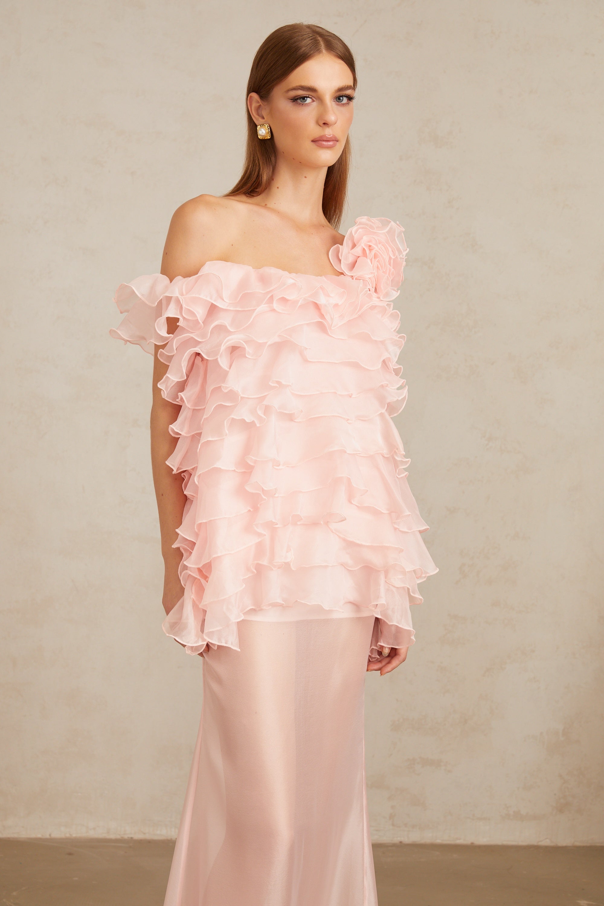 Rosalie Pink Layered Ruffled Floral Maxi Dress