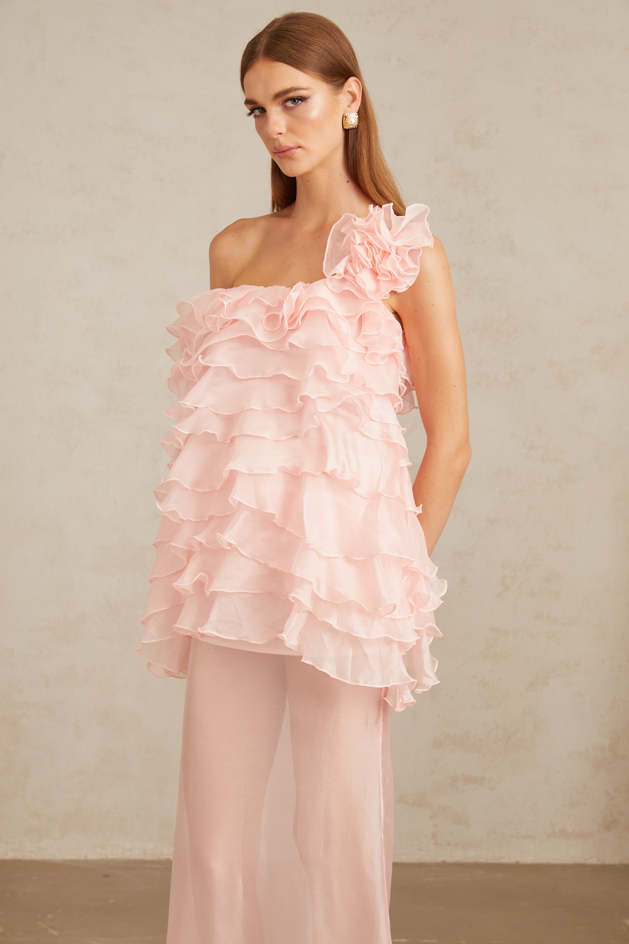 Rosalie Pink Layered Ruffled Floral Maxi Dress