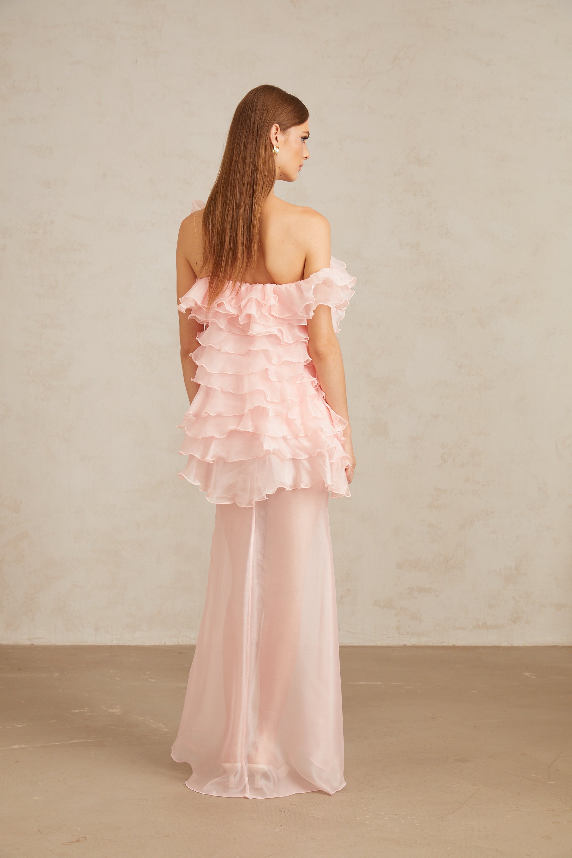 Rosalie Pink Layered Ruffled Floral Maxi Dress