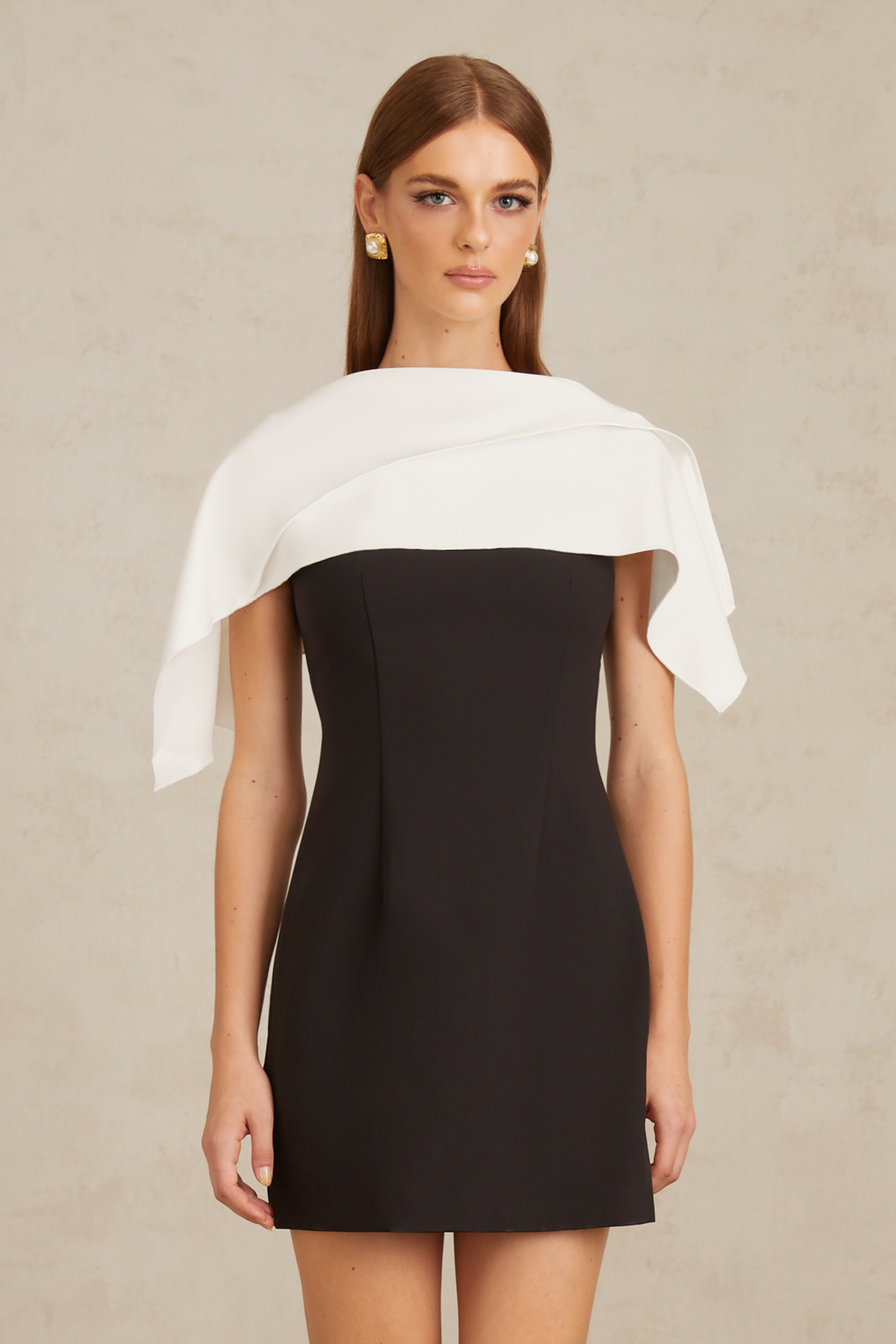 Constance Black A-Line Mini Dress with Cape Detail