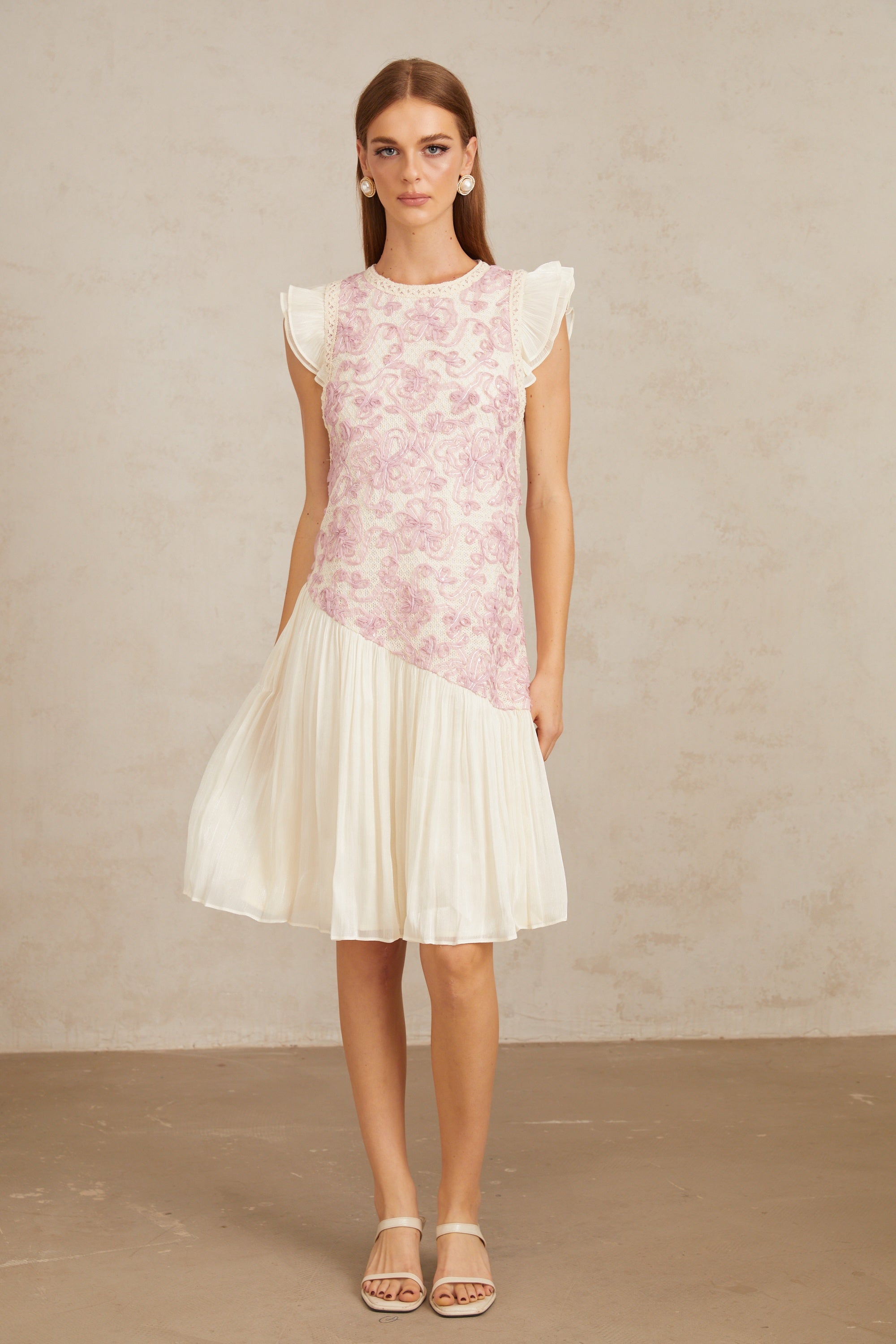 Charitina Pink Panel Floral Crochet Midi Dress (Final Sale-US Only)