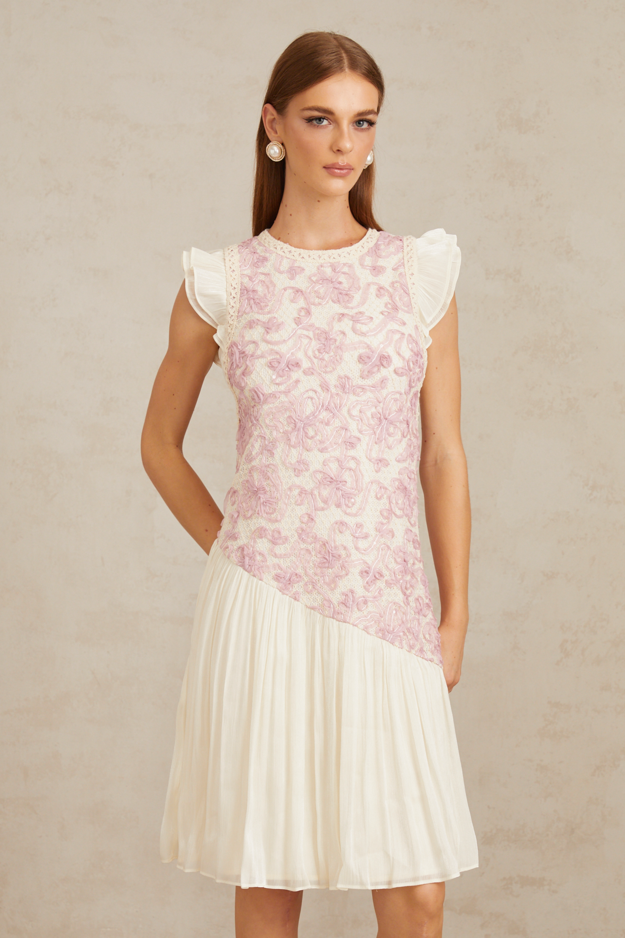 Charitina Pink Panel Floral Crochet Midi Dress (Final Sale-US Only)