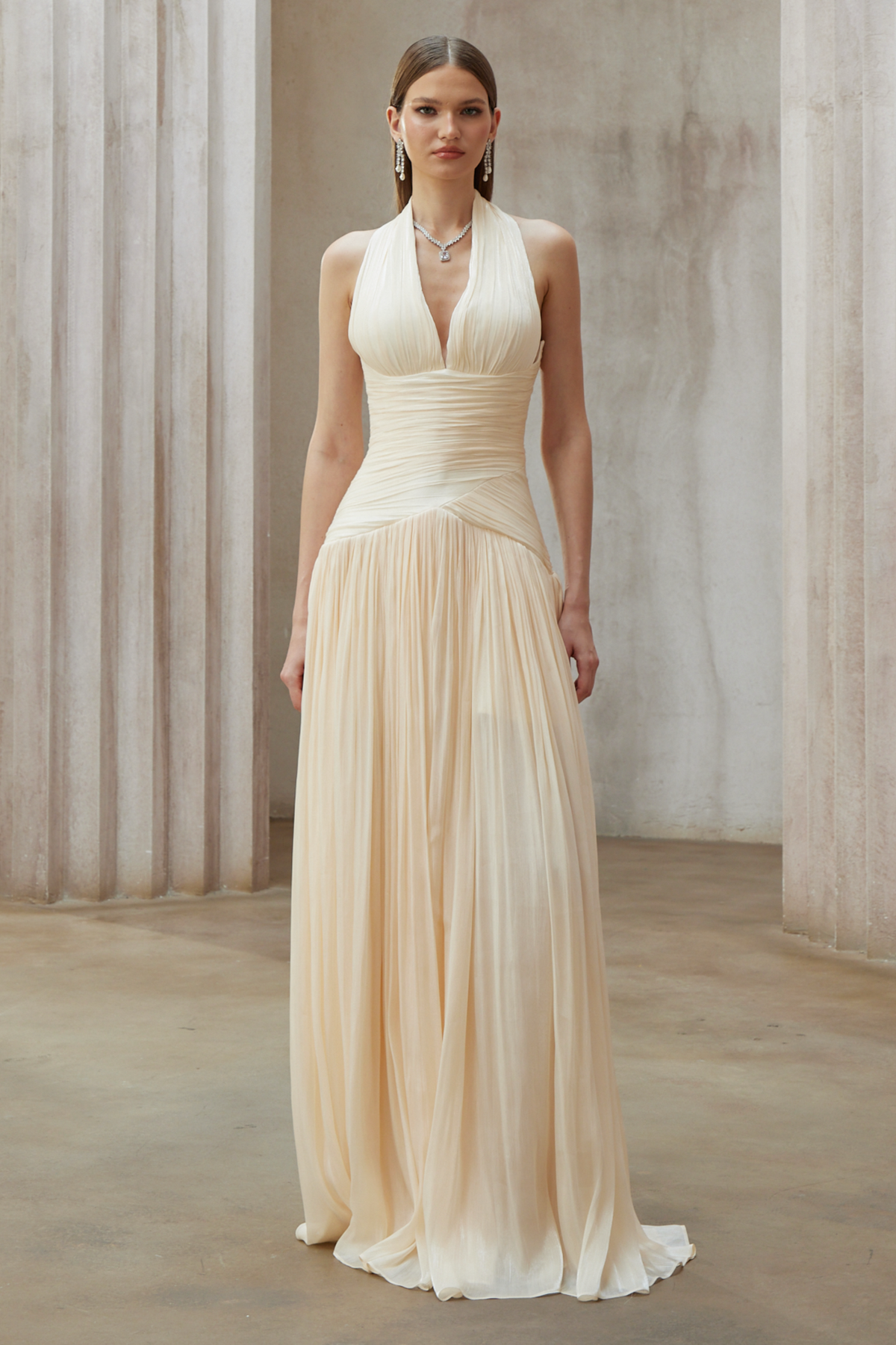 uranie neutral gathered maxi dress