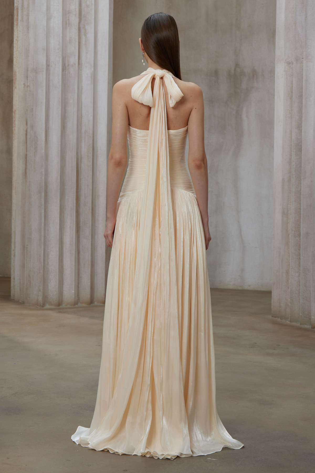 uranie neutral gathered maxi dress