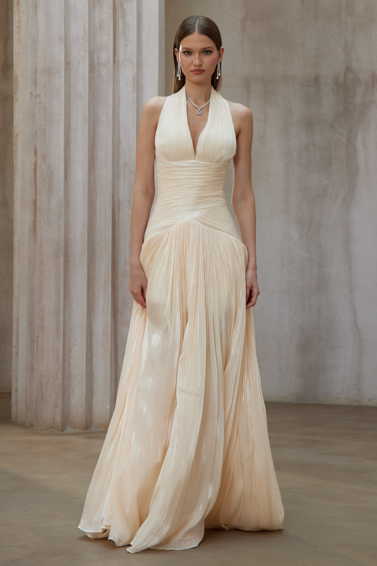 uranie neutral gathered maxi dress