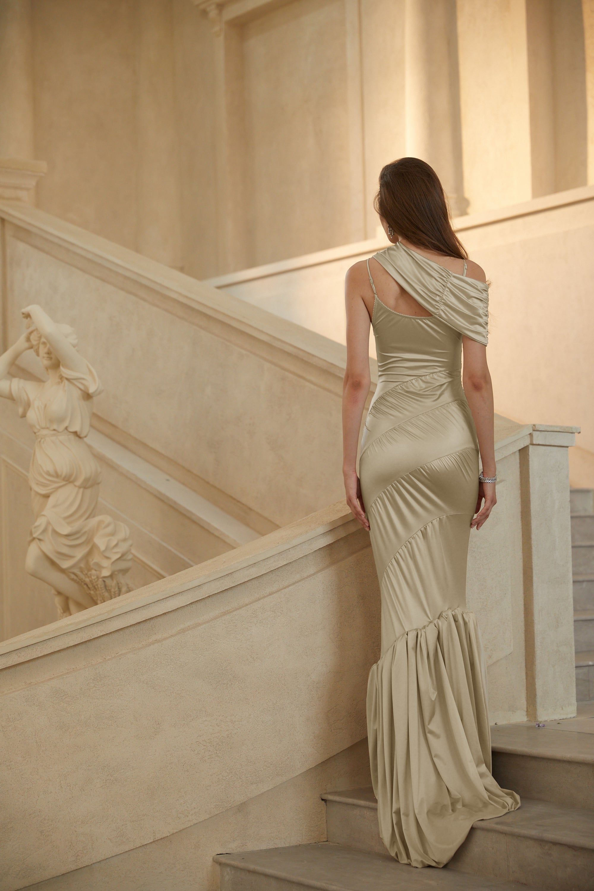 Cecilia Neutral Sea Ammonite Shirred Maxi Dress (Final Sale-US Only)