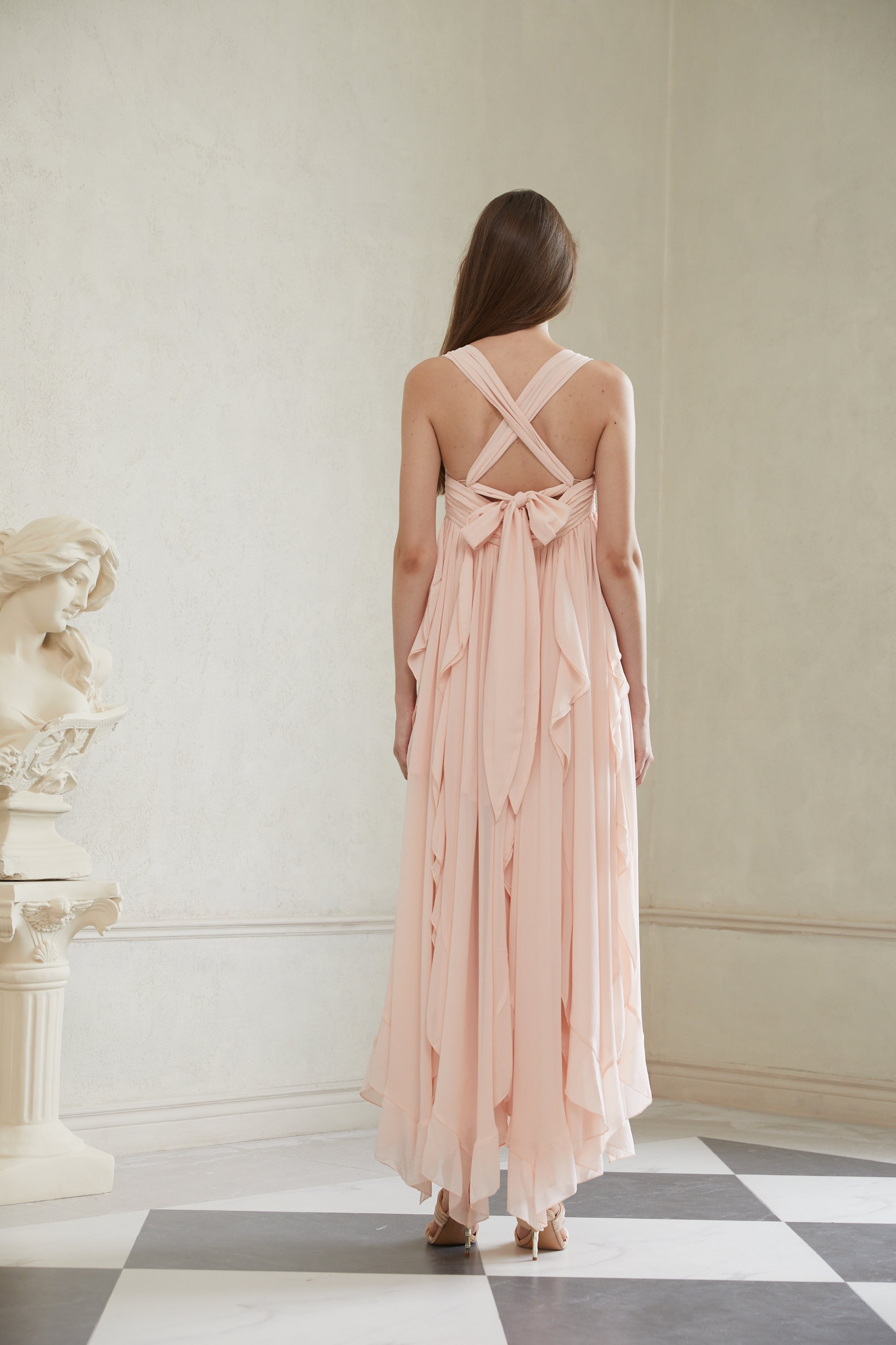 Eos Pink Ruffled Chiffon Maxi Dress