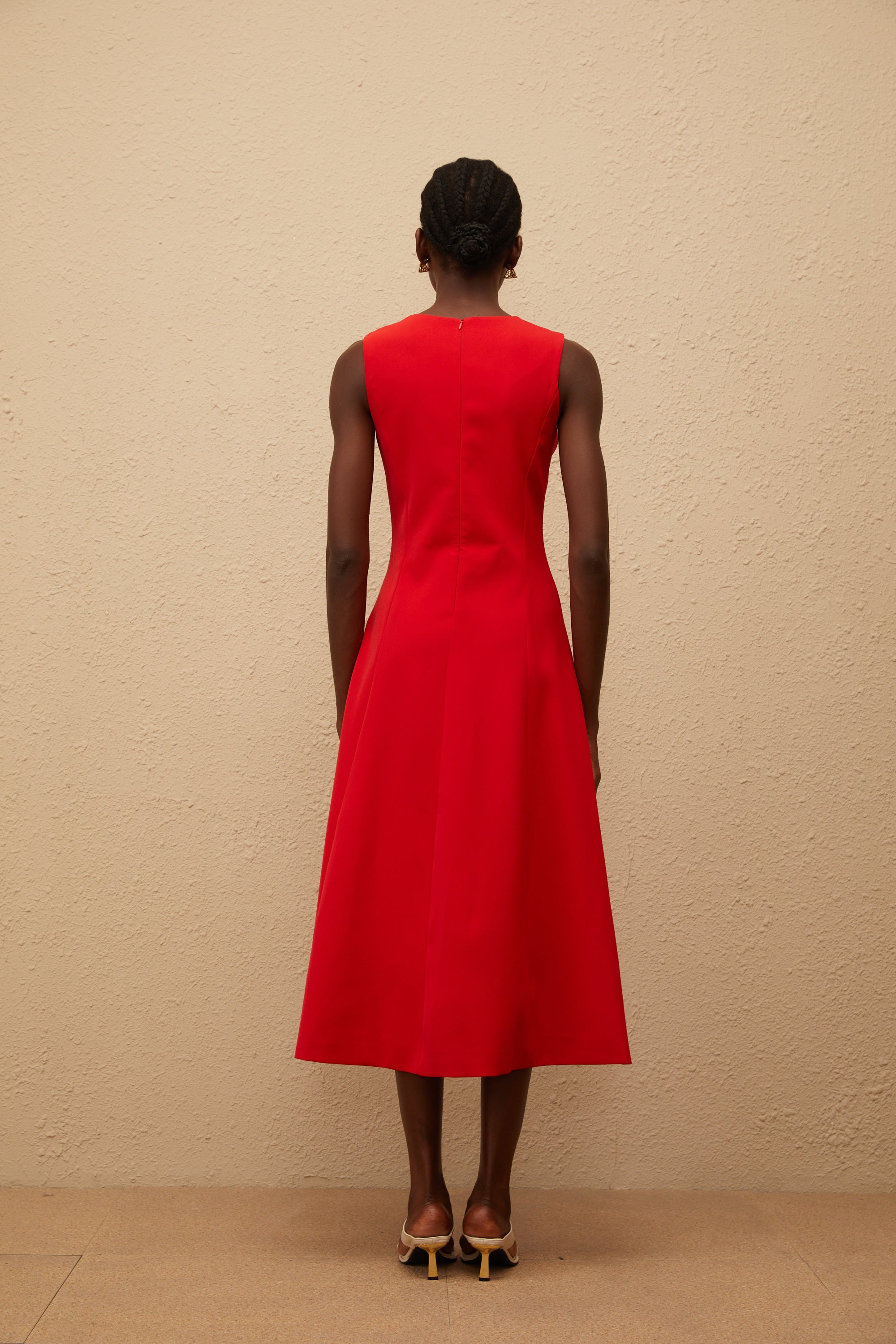 Mackenzie Red Floral Embroidered Midi Dress