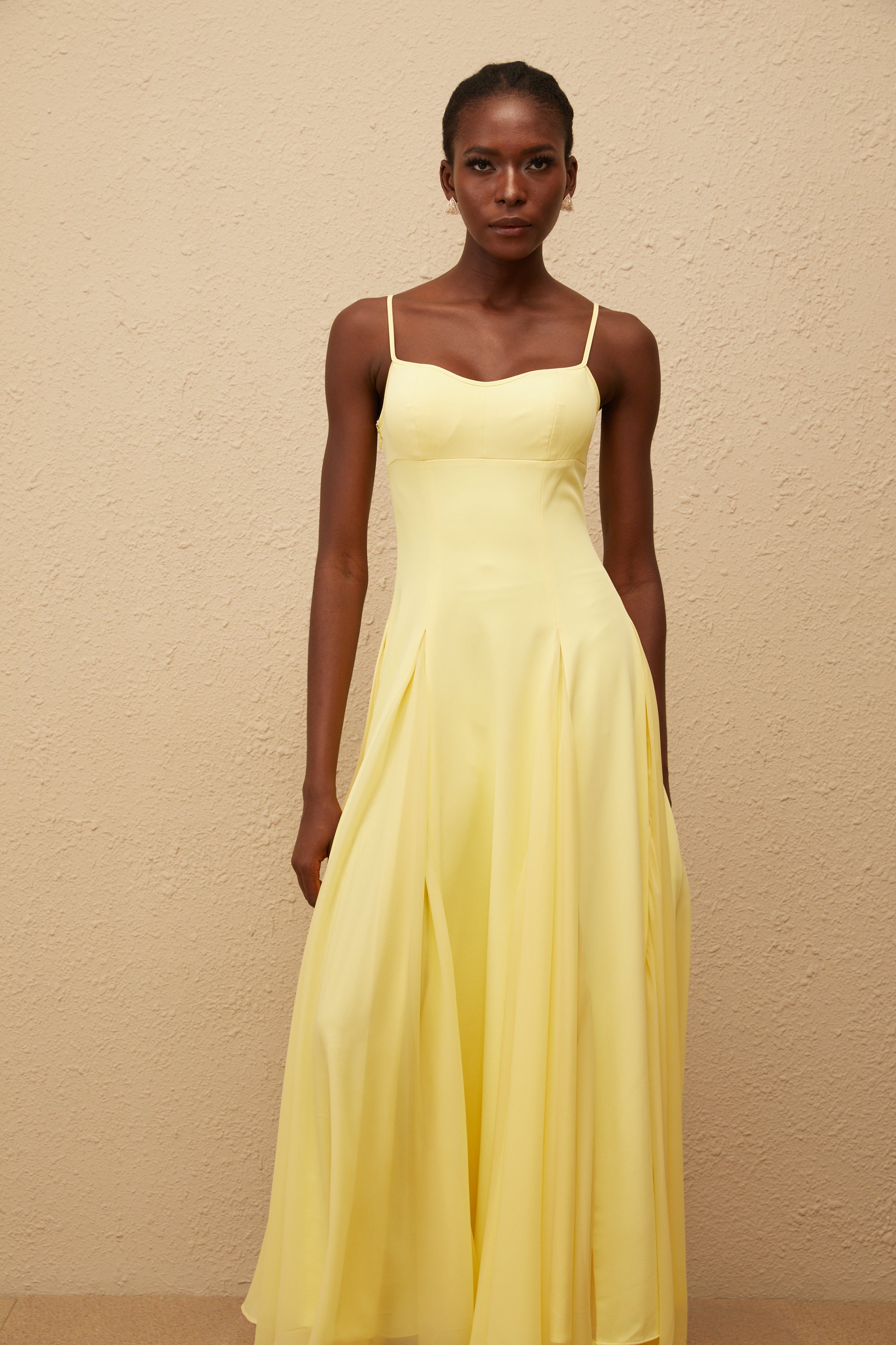 Sofie Yellow Pleated Maxi Dress