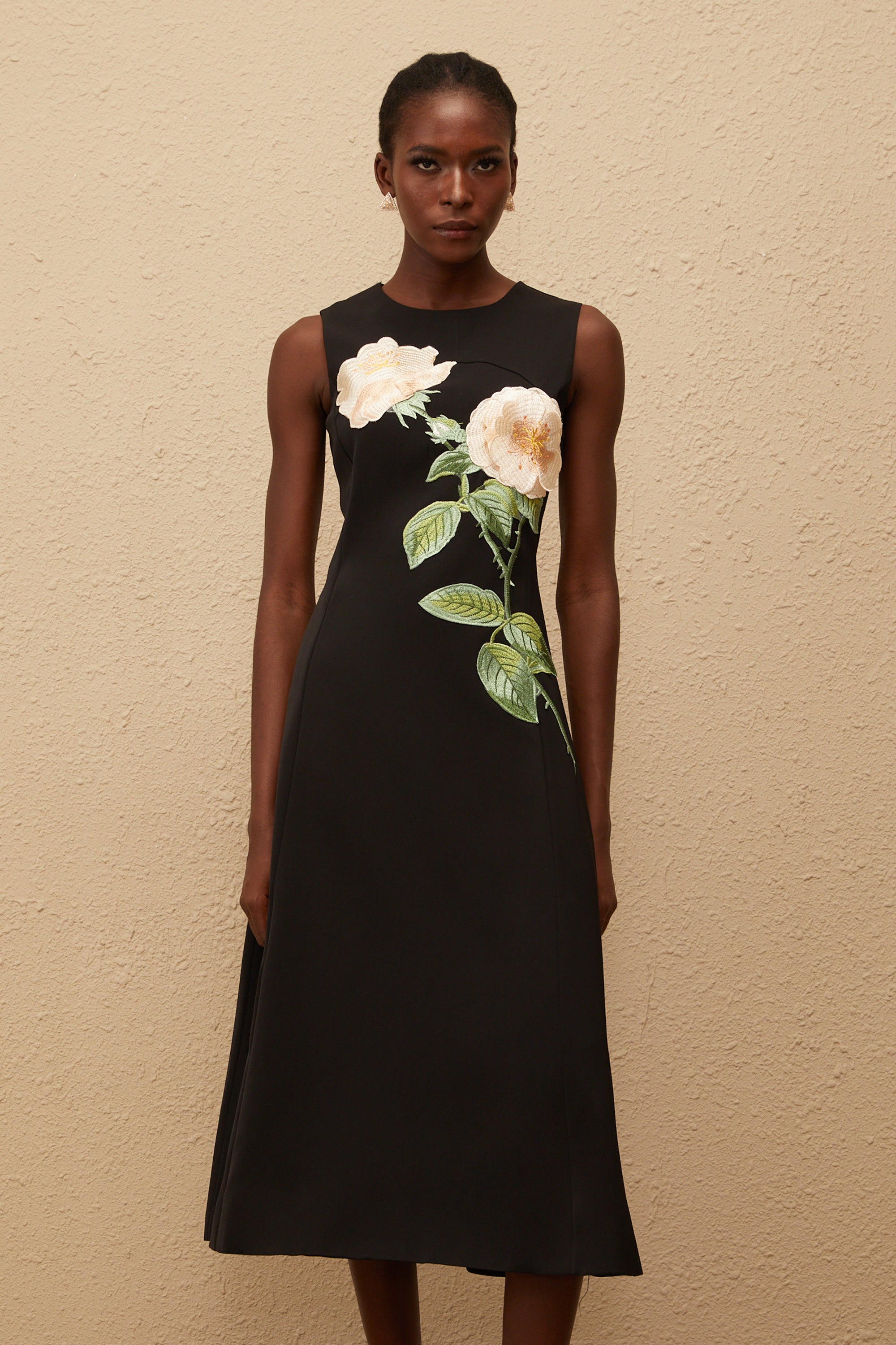 Mackenzie Black Floral Embroidered Midi Dress (Final Sale-US Only)
