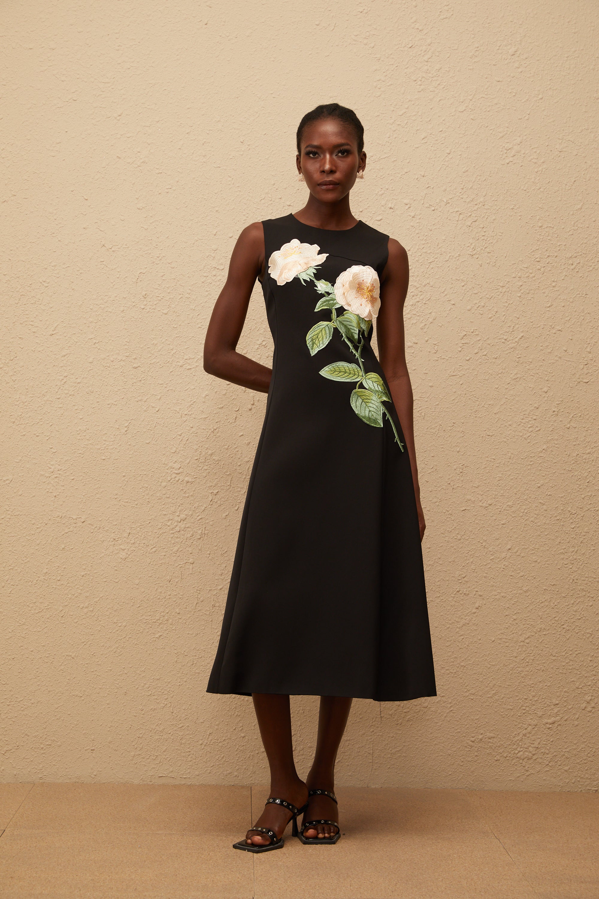 Mackenzie Black Floral Embroidered Midi Dress (Final Sale-US Only)