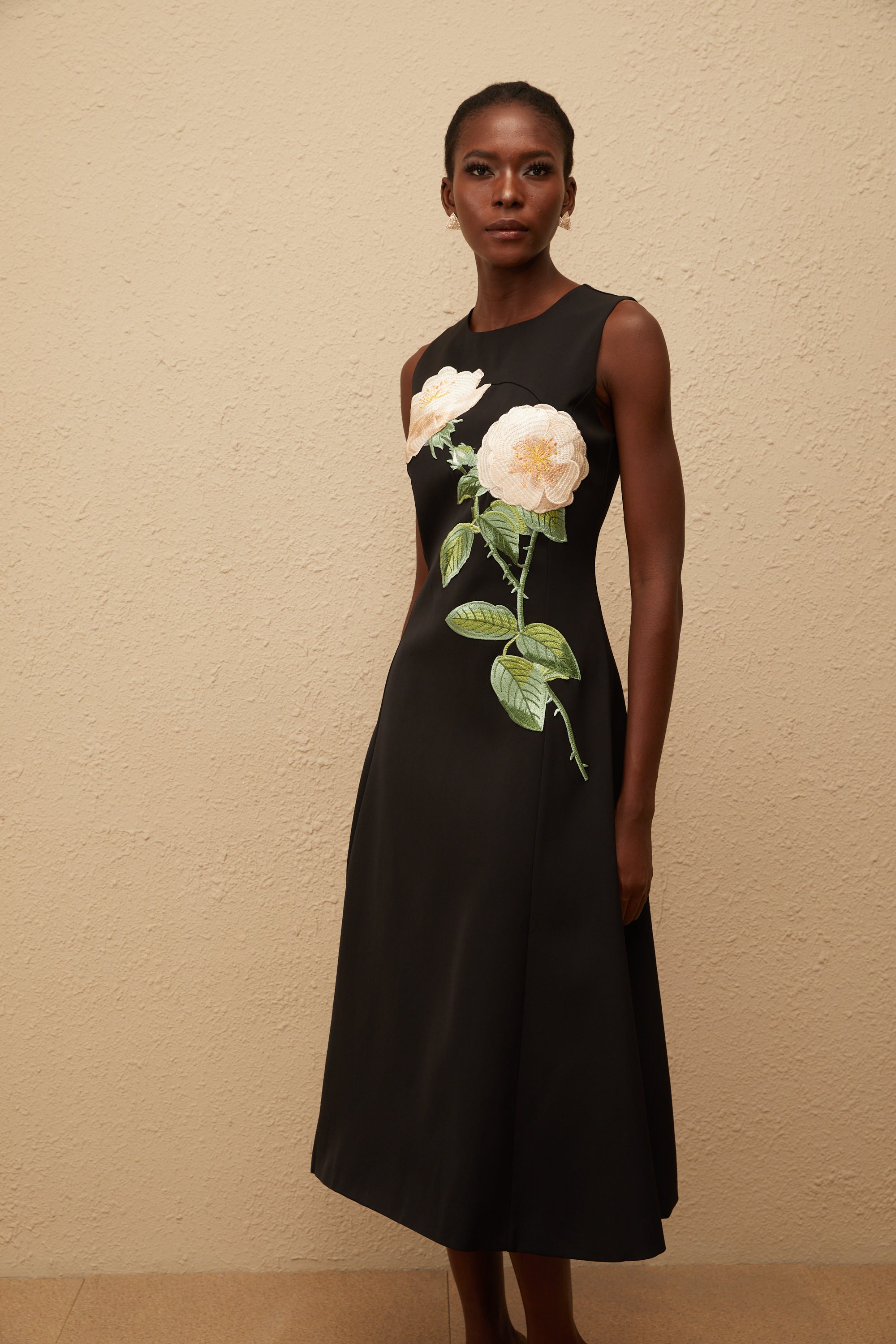Mackenzie Black Floral Embroidered Midi Dress (Final Sale-US Only)