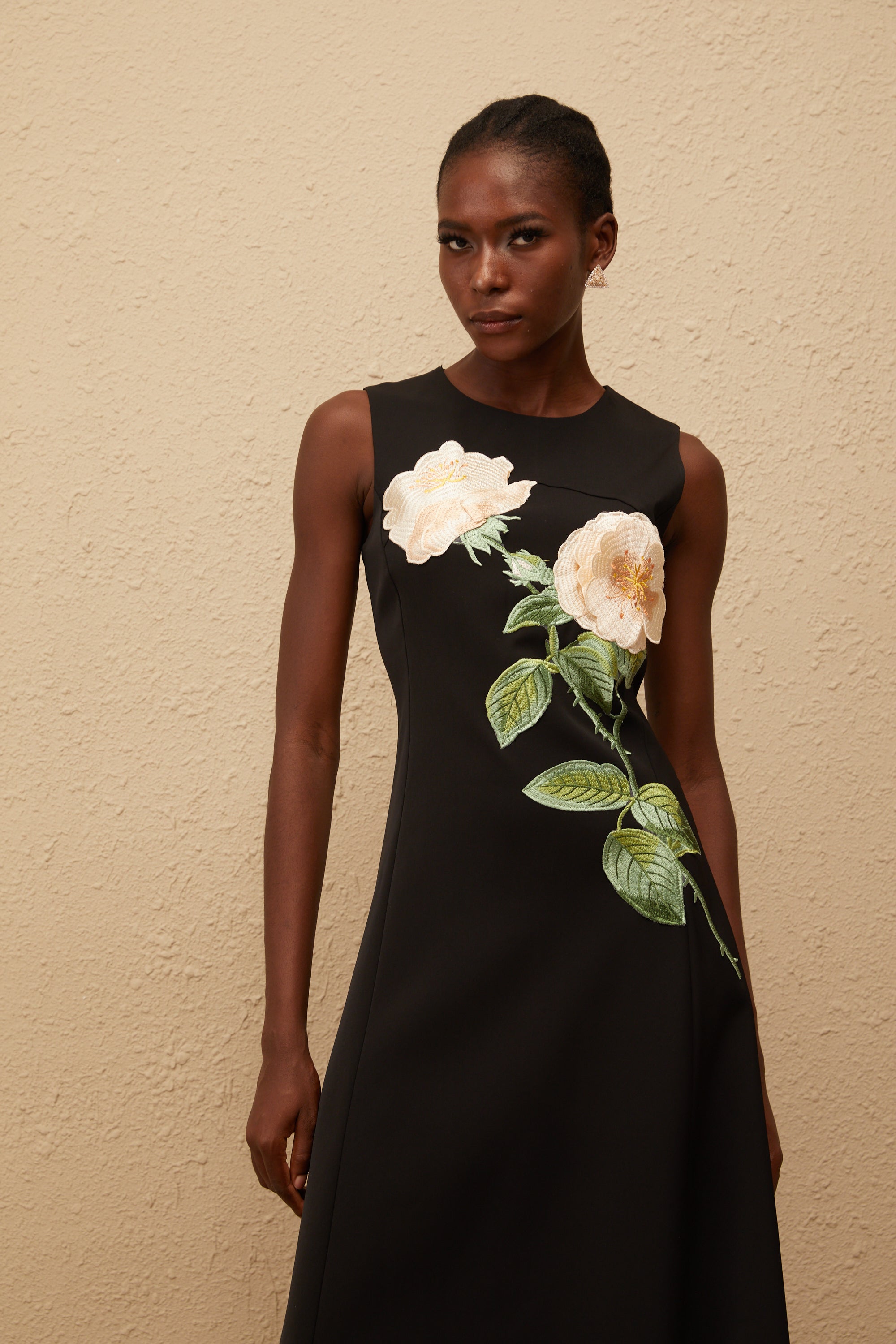 Mackenzie Black Floral Embroidered Midi Dress (Final Sale-US Only)