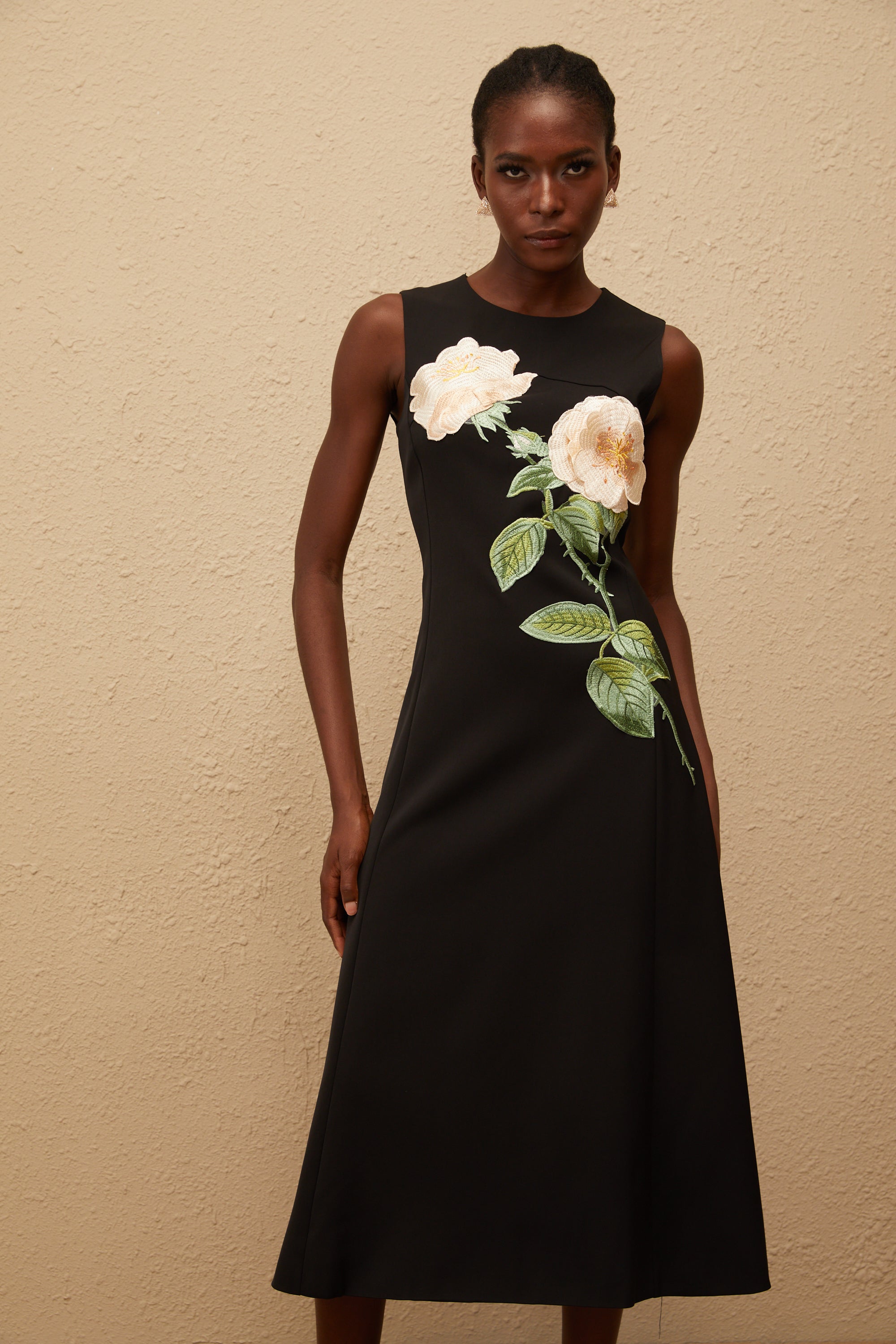 Mackenzie Black Floral Embroidered Midi Dress (Final Sale-US Only)
